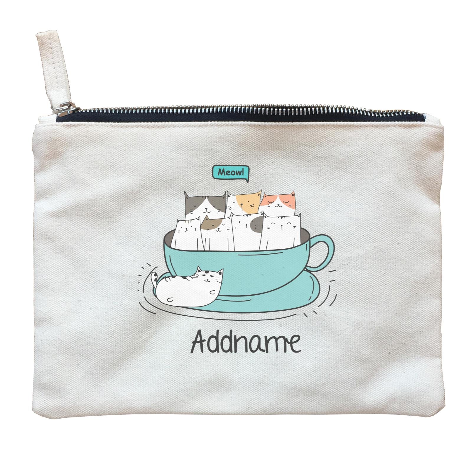 Cute Animals And Friends Series Hello Cat Coffee Cup Group Addname Zipper Pouch