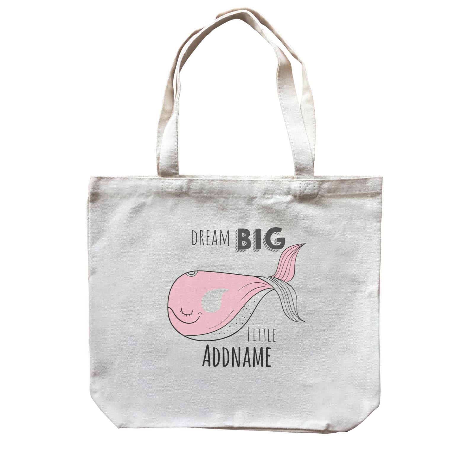 Drawn Ocean Elements Dream Big Pink Whale Little Addname Canvas Bag
