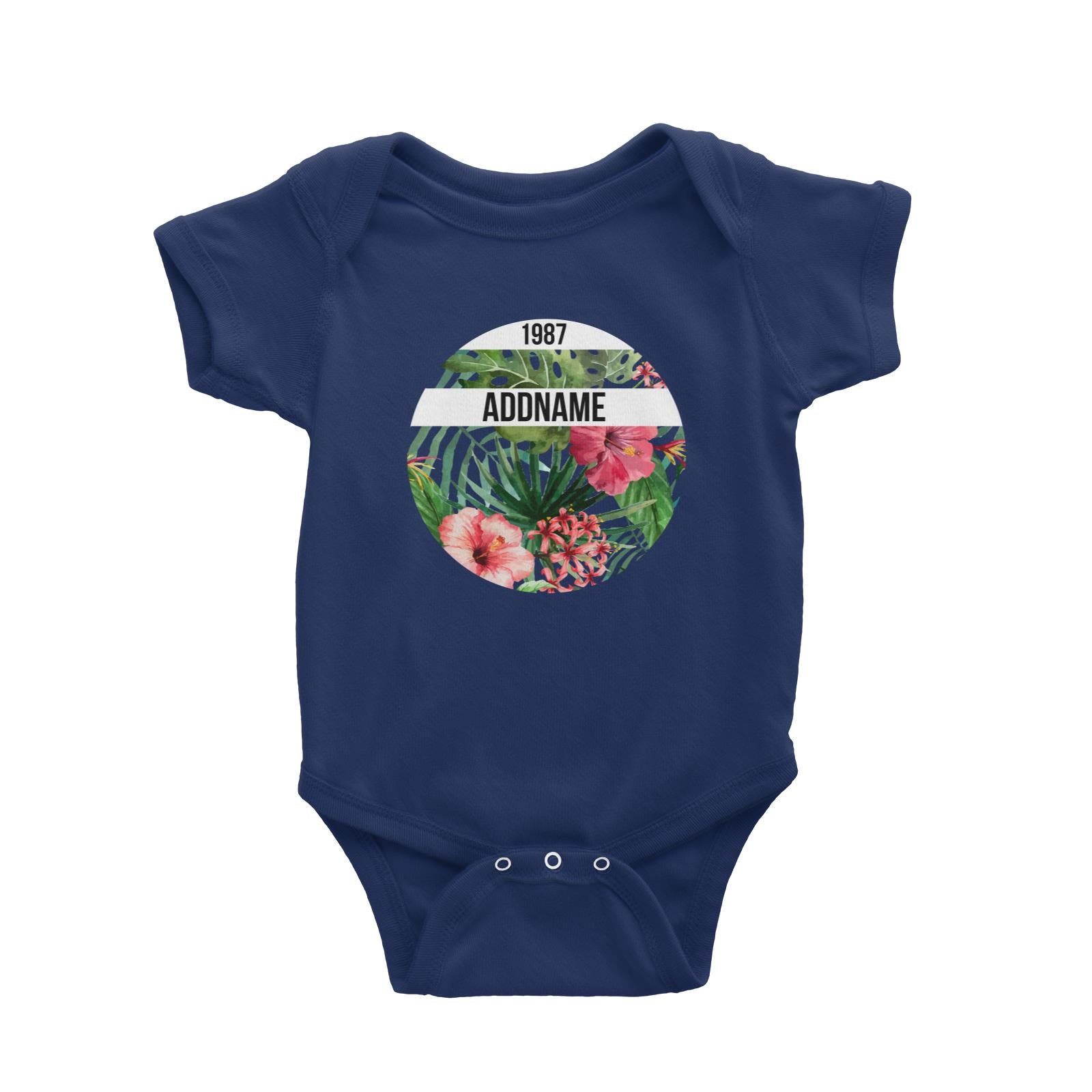 Tropical Leaves With Bunga Raya Personalizable with Name and Year Baby Romper