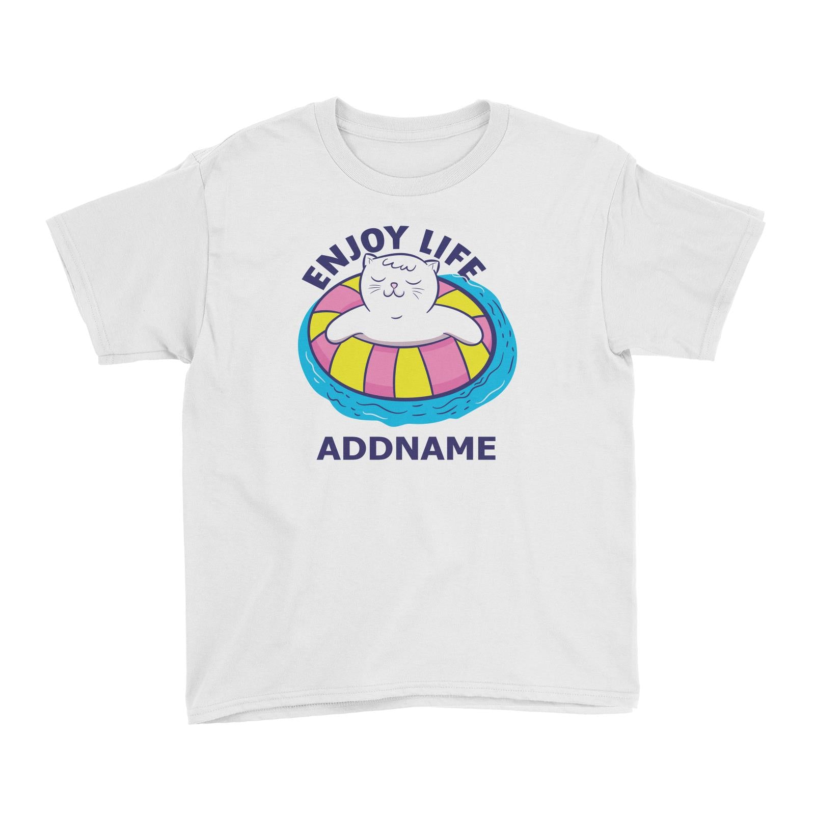 Cool Cute Animals Cats Enjoy Life Addname Kid's T-Shirt