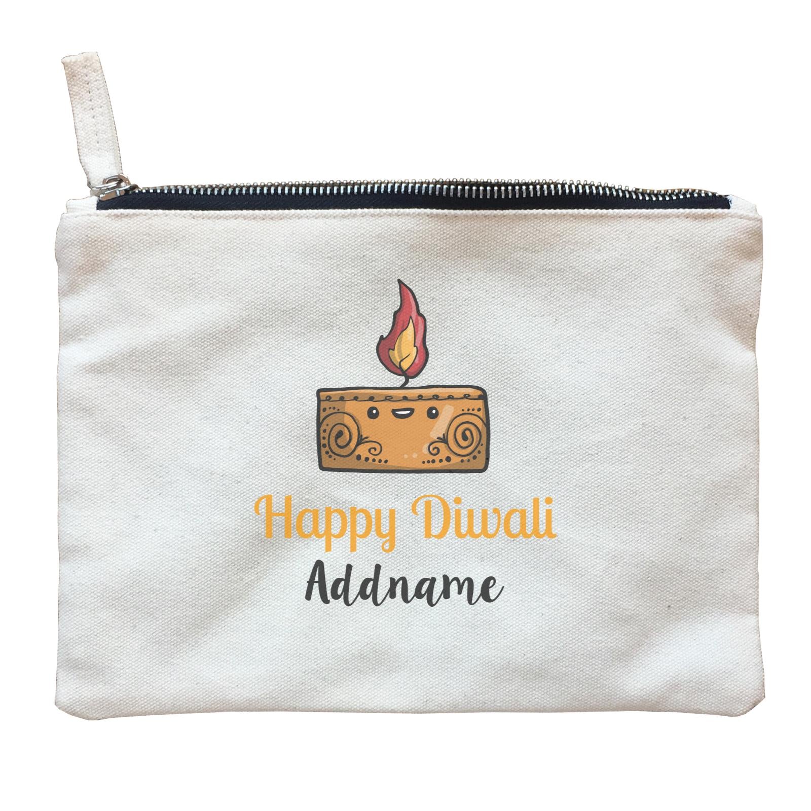 Cute Rectangle Diyas Happy Diwali Addname Zipper Pouch