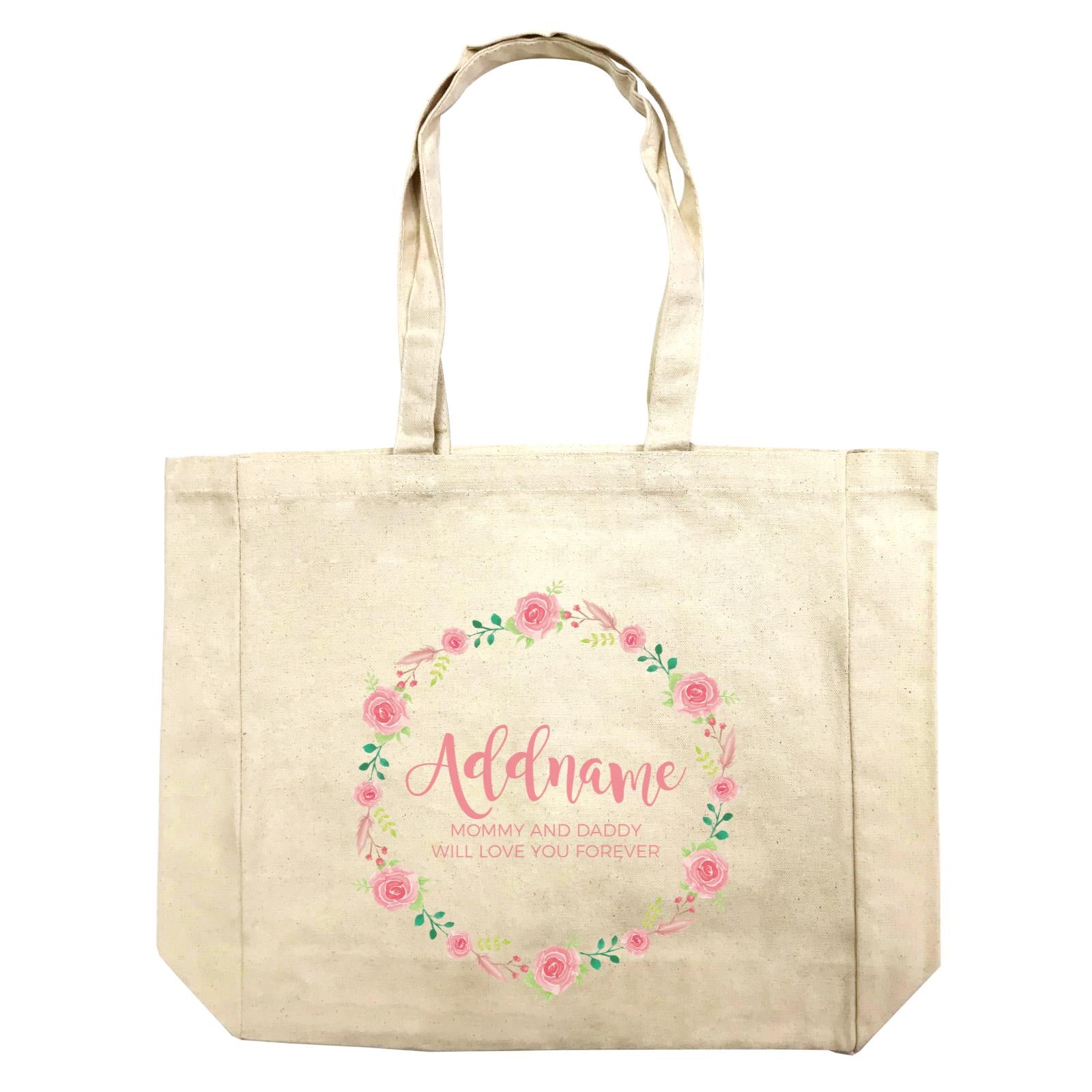 Pink Roses Wreath Personalizable with Name and Text Shopping Bag