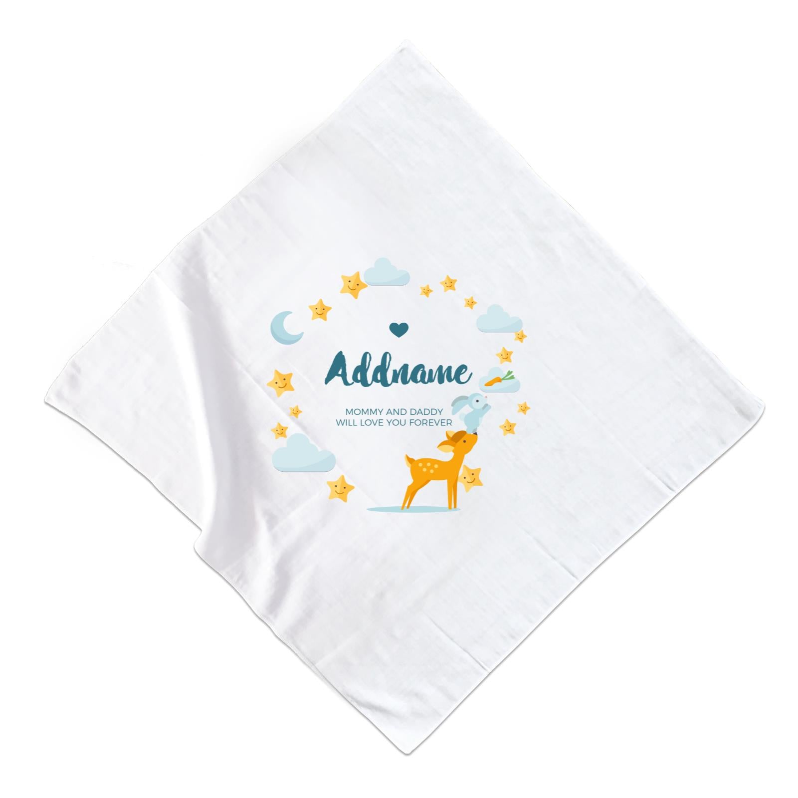 Cute Deer and Rabbit with Star and Moon Elements Personalizable with Name and Text Muslin Square