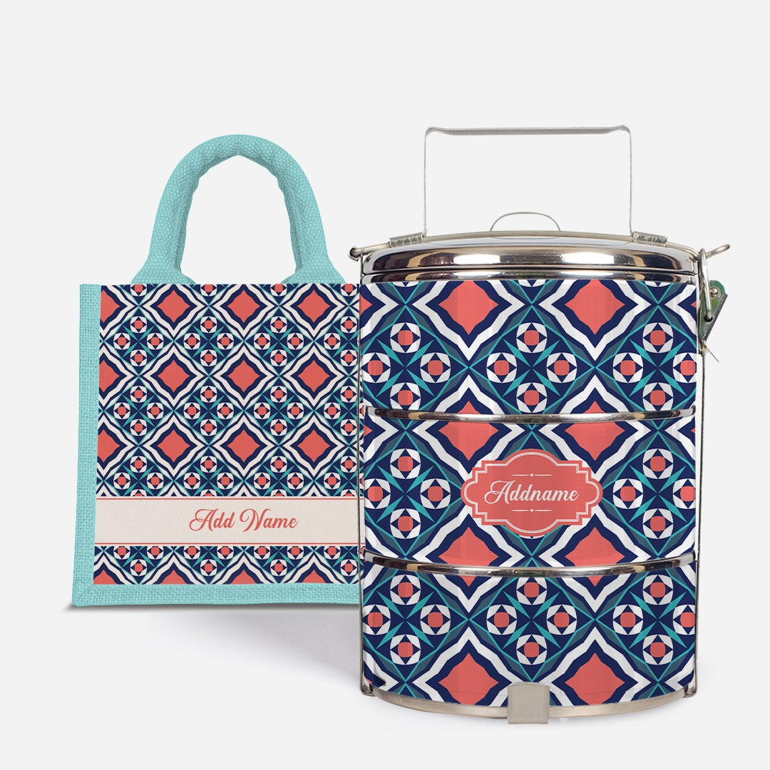 Moroccan Series Standard Tiffin With Half Lining Lunch Bag  - Chihab Light Blue