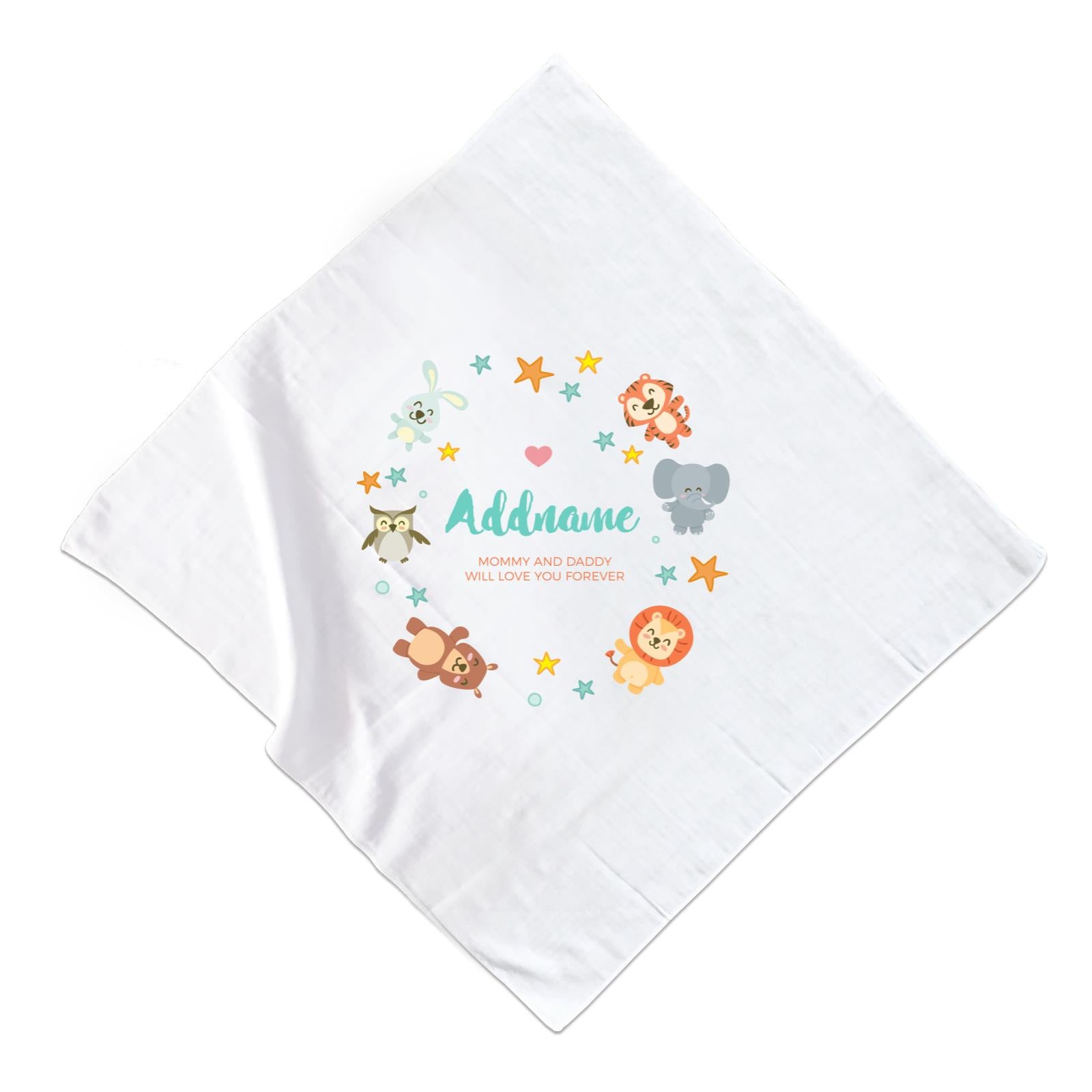 Cute Safari Animals with Stars Element Personalizable with Name and Text Muslin Square