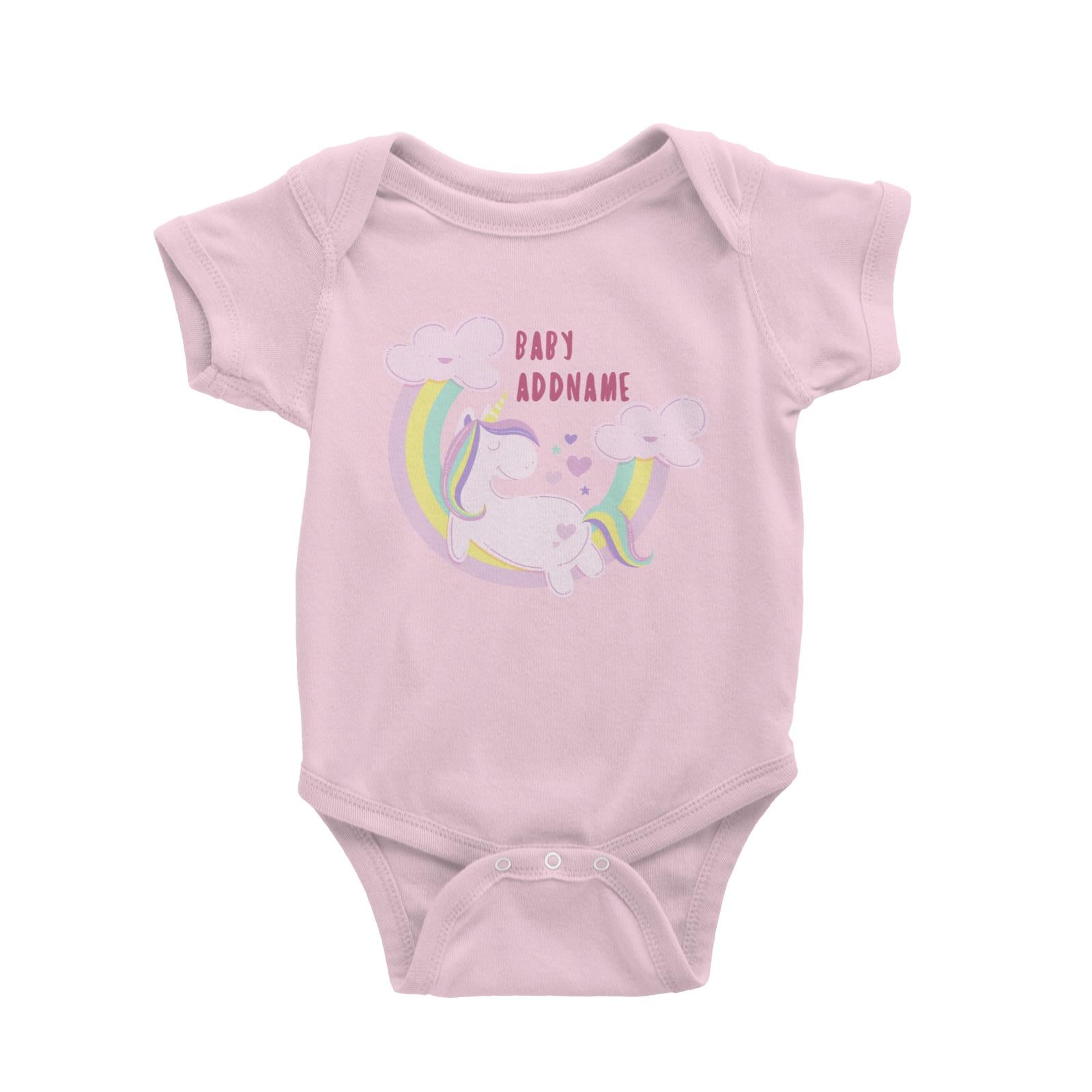Pink Unicorn On Rainbow with Baby Addname Baby Romper