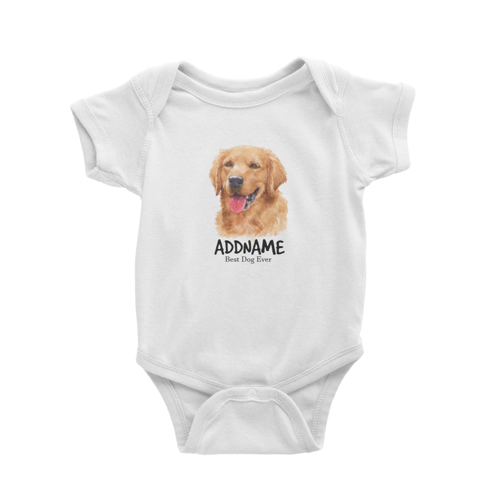 Watercolor Dog Golden Retriever Brown Best Dog Ever Addname Baby Romper