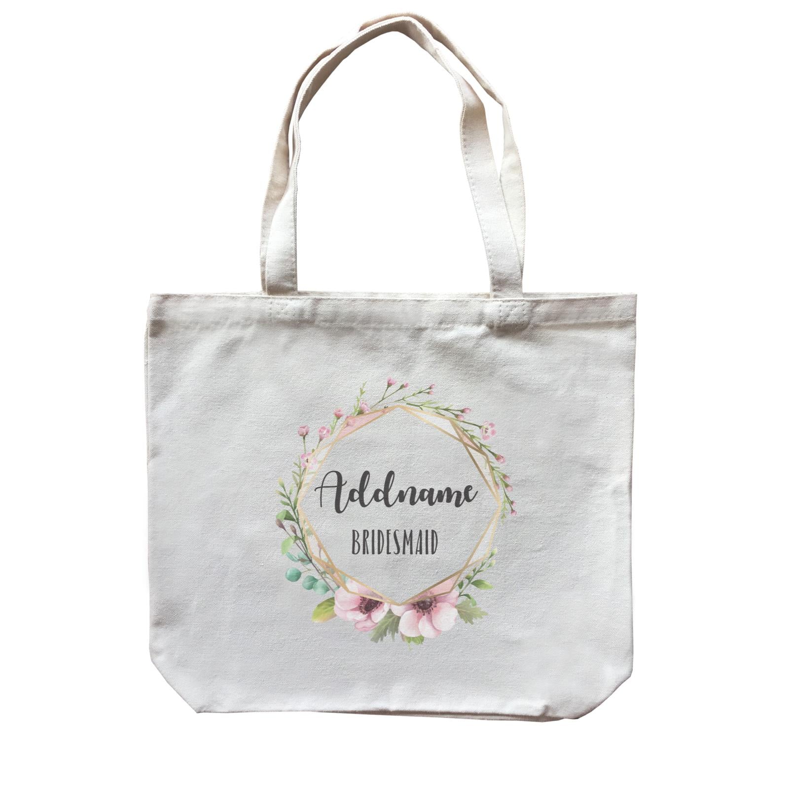 Bridesmaid Floral Modern Pink with Geometric Frame Bridesmaid Addname Canvas Bag