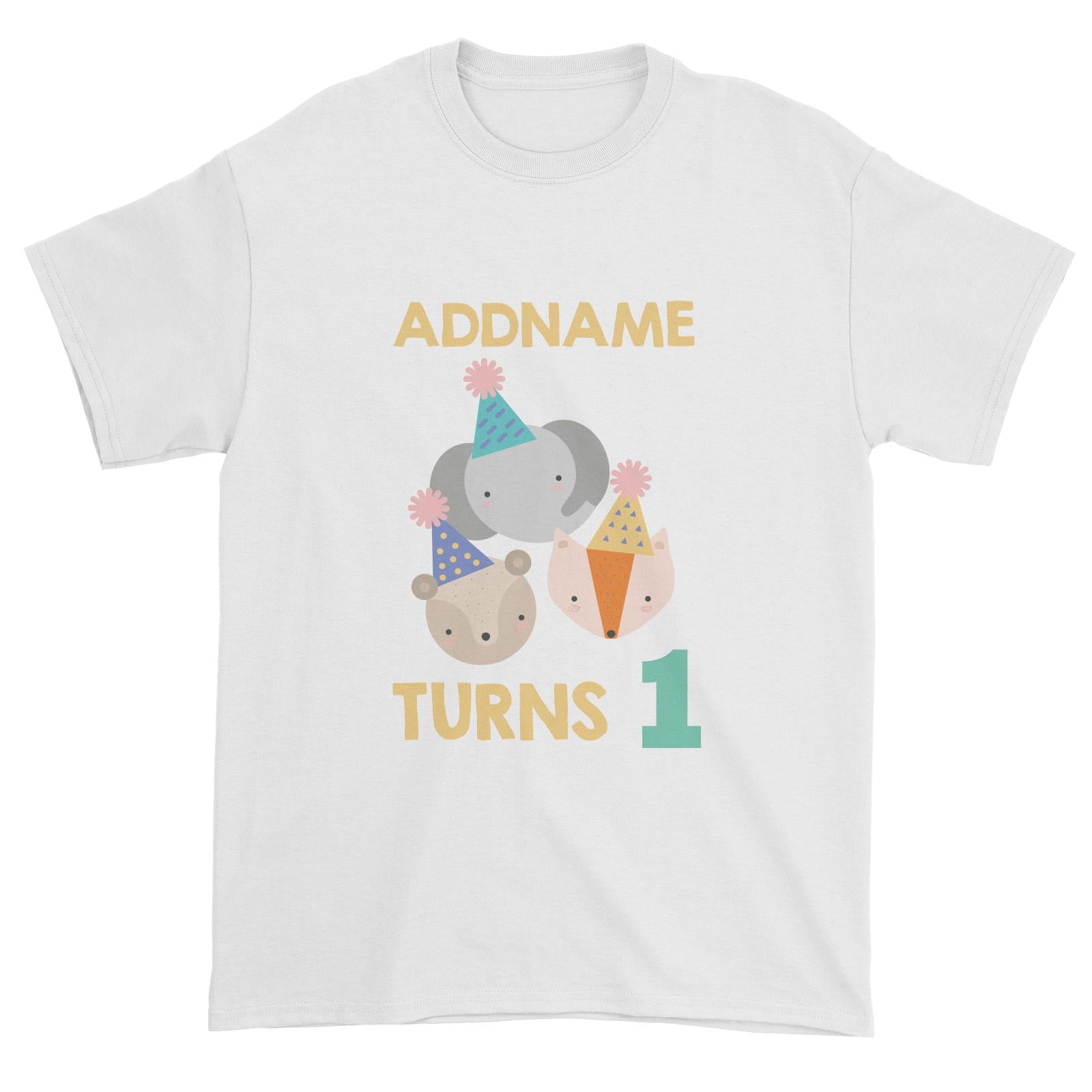 Cute It's My Birthday Safari Theme with Animals Head Personalizable with Name and Number Unisex T-Shirt