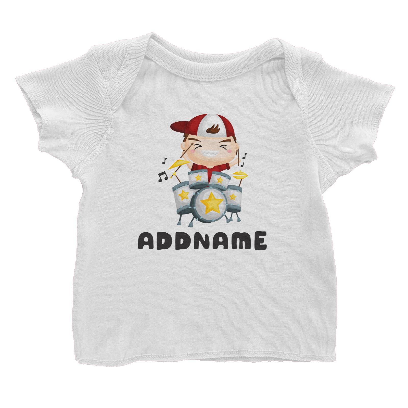 Birthday Music Band Boy Playing Drums Addname Baby T-Shirt