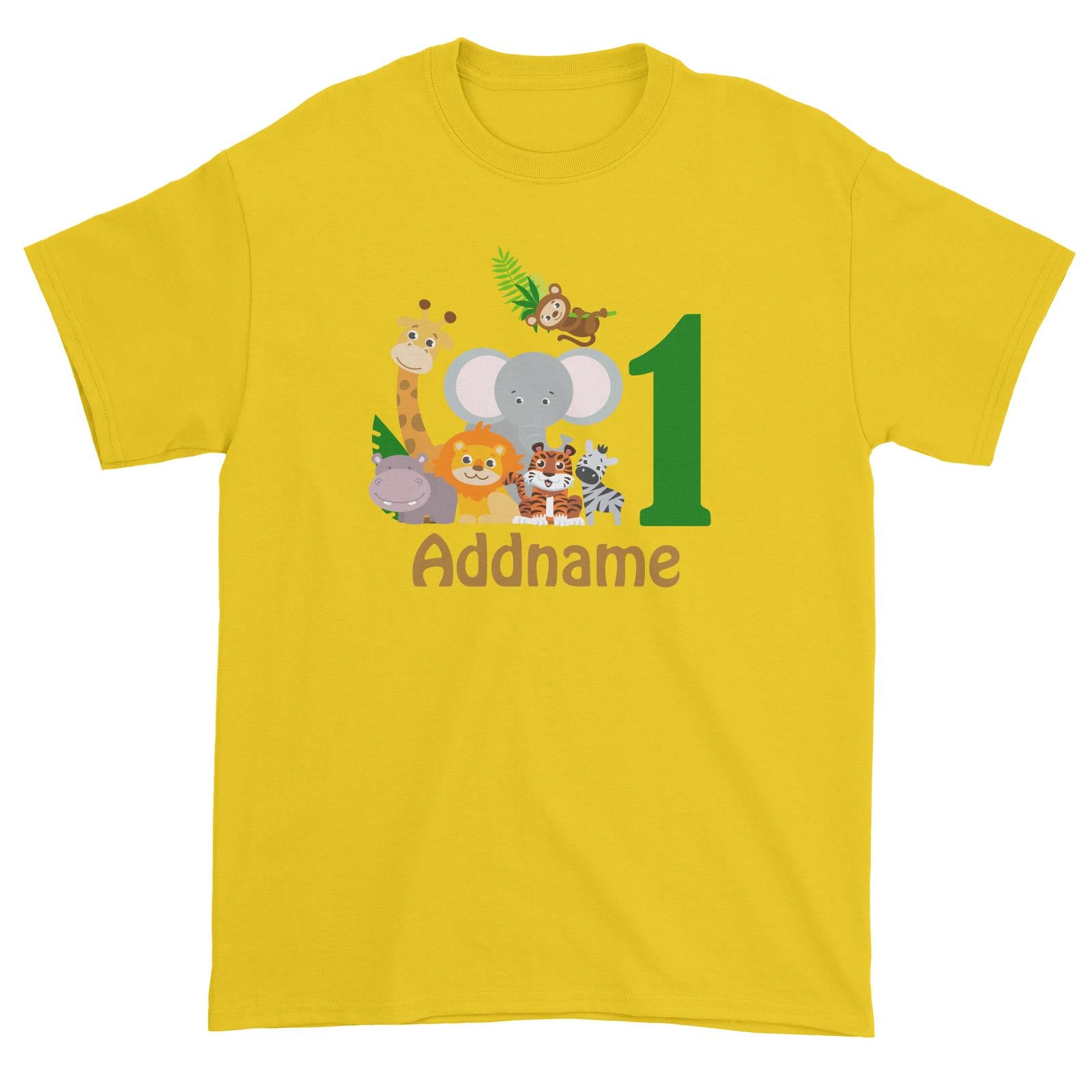 Animal Safari Jungle Birthday Theme Personalizable with Name and Number Unisex T-Shirt
