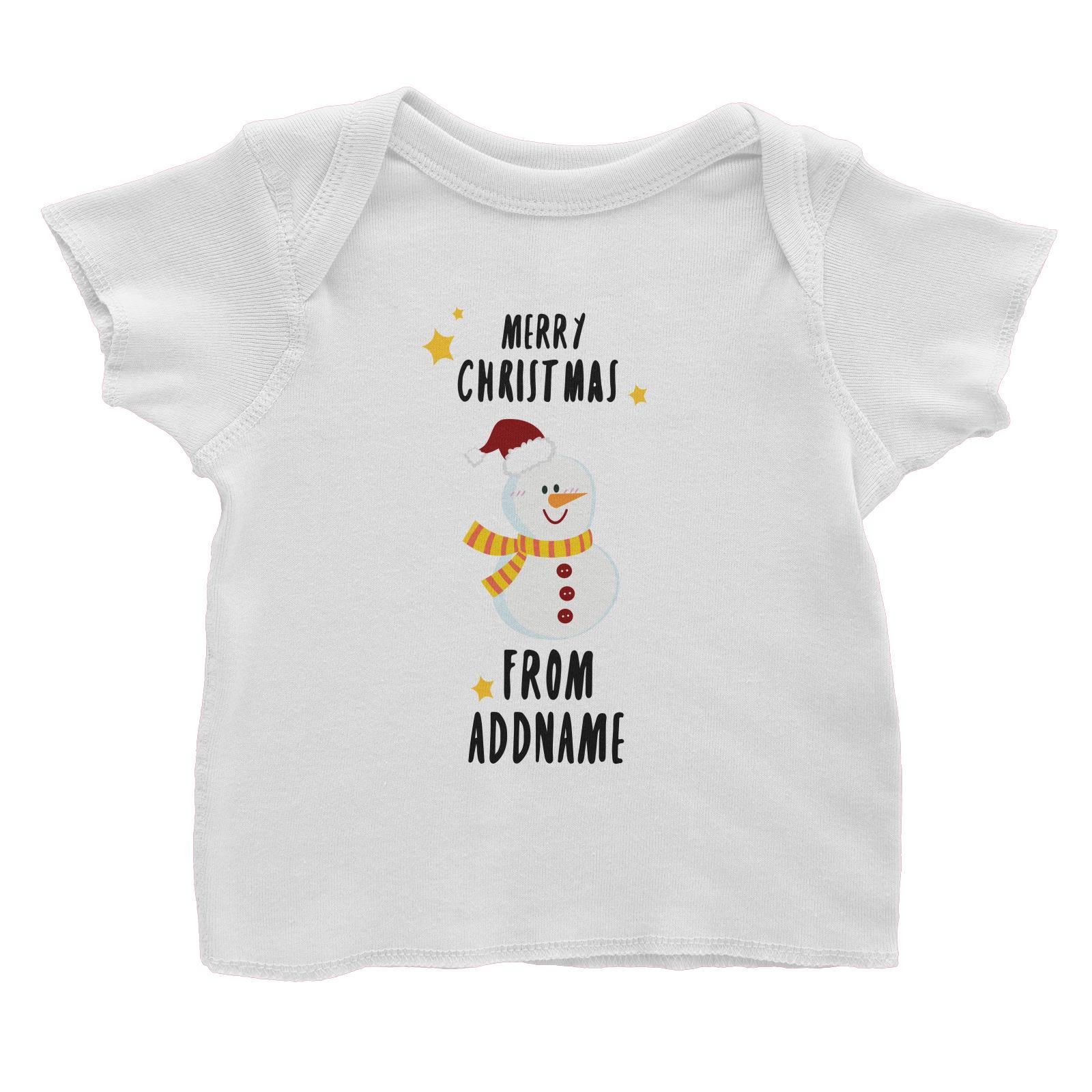 Cute Snowman Merry Christmas Greeting Addname Baby T-Shirt  Personalizable Designs Matching Family