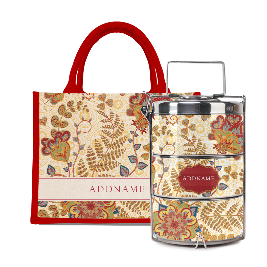 Batik Series - Mawar Half Lining Small Jute Bag and Tiffin Carrier