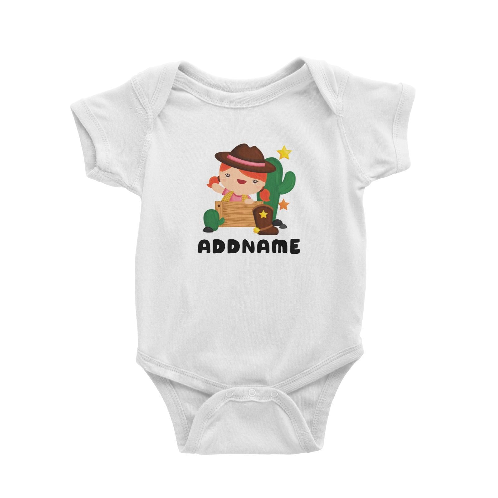 Birthday Cowboy Style Little Cowgirl Playing Wooden Box Addname Baby Romper