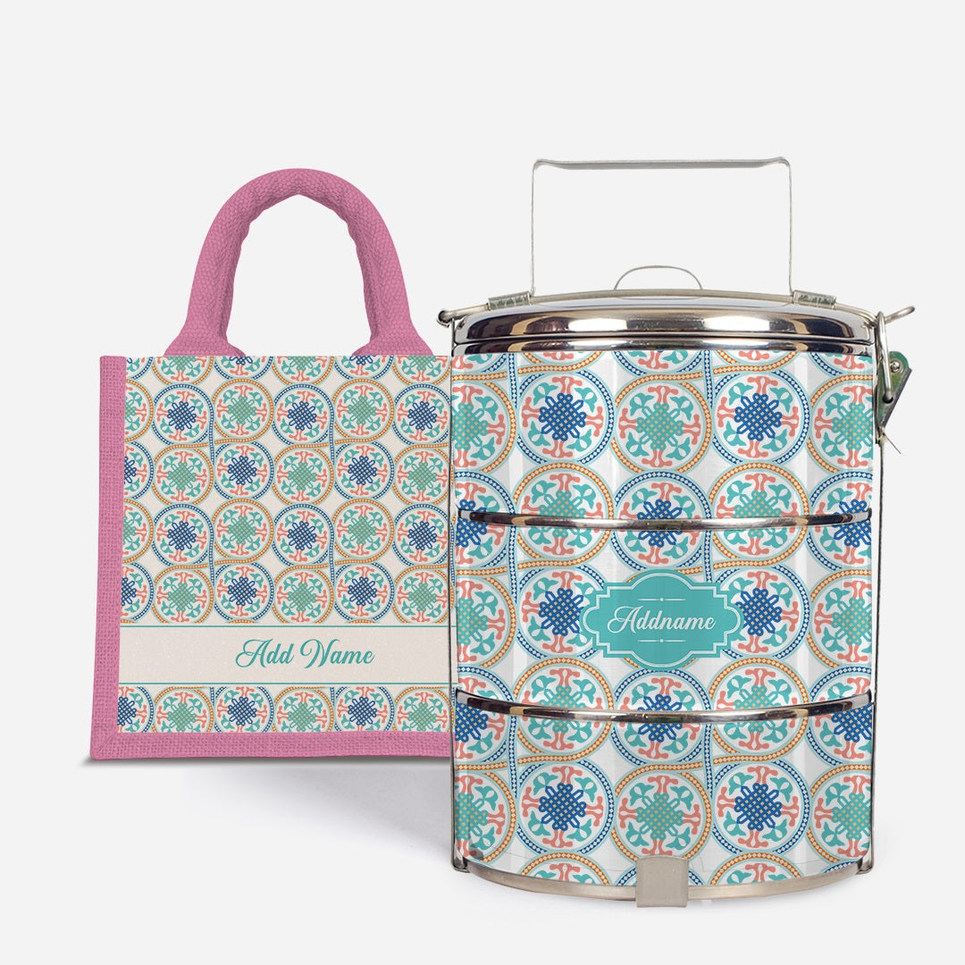 Moroccan Series Standard Tiffin With Half Lining Lunch Bag  - Chahid Light Pink