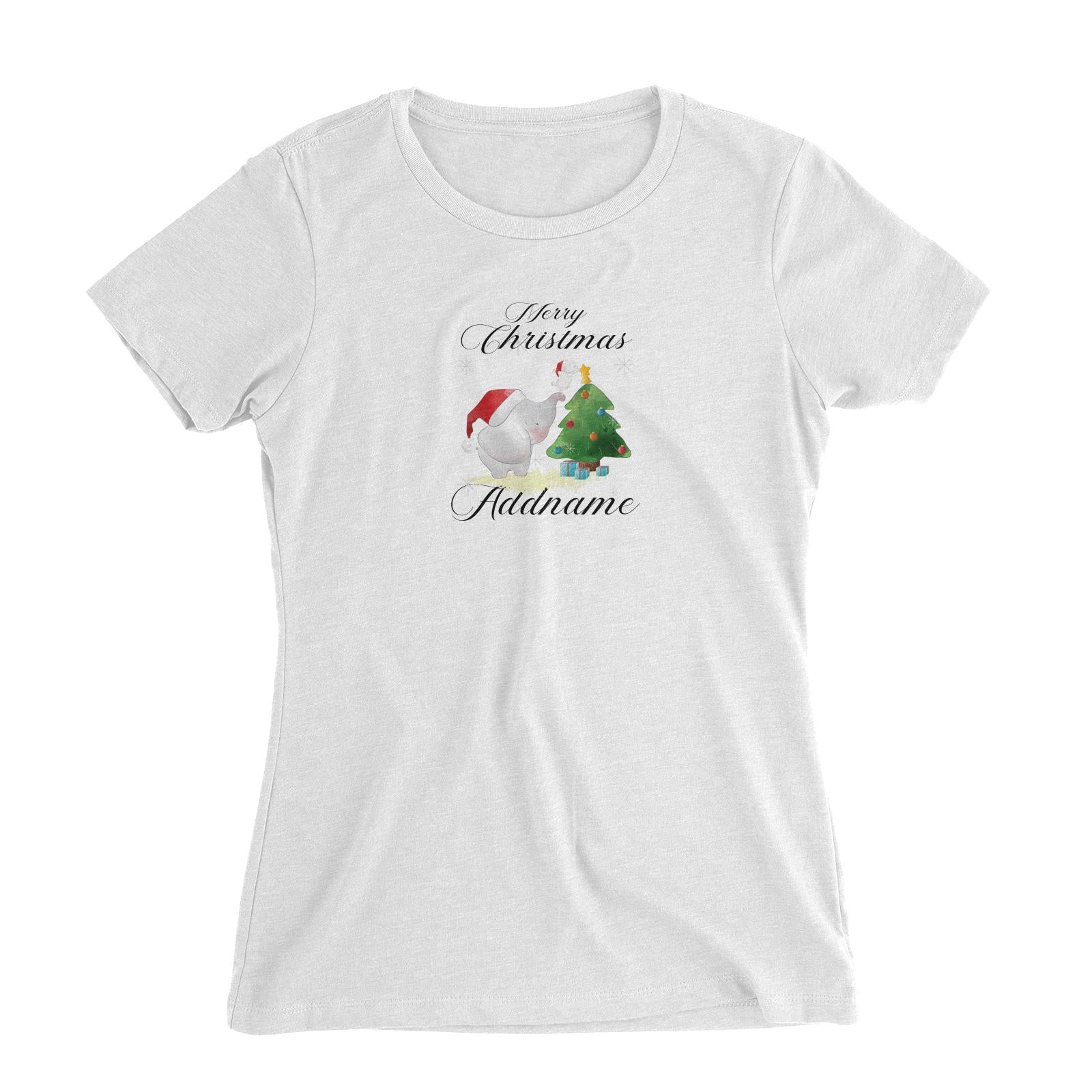 Christmas Cute Elephant Merry Christmas Addname Women Slim Fit T-Shirt
