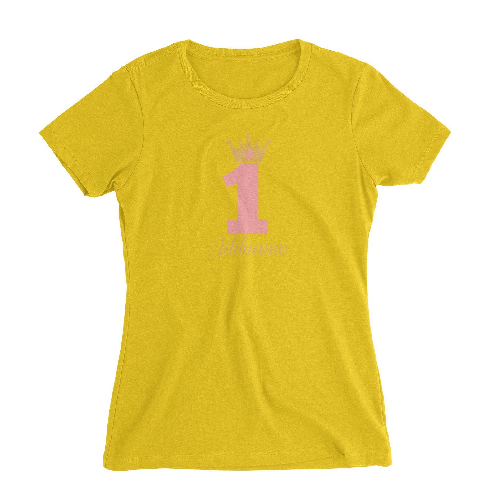 Pink Crown Birthday Theme Personalizable with Name and Number Women's Slim Fit T-Shirt