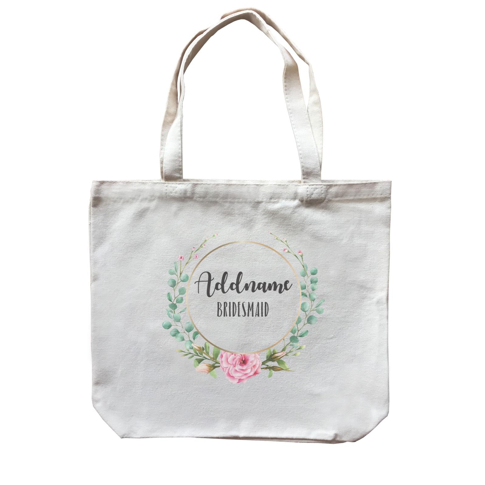 Bridesmaid Floral Modern Pink Flowers With Circle Bridesmaid Addname Canvas Bag