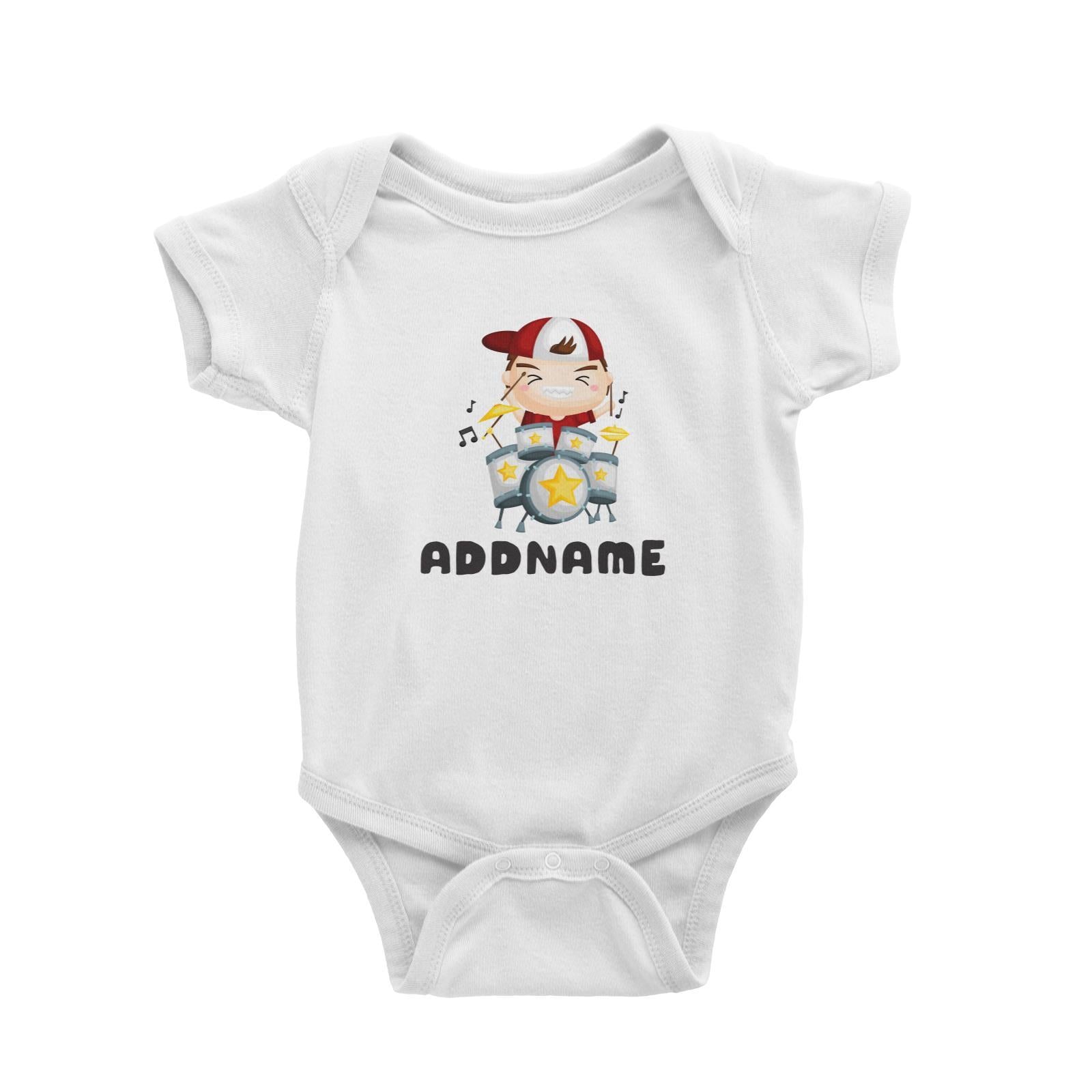 Birthday Music Band Boy Playing Drums Addname Baby Romper