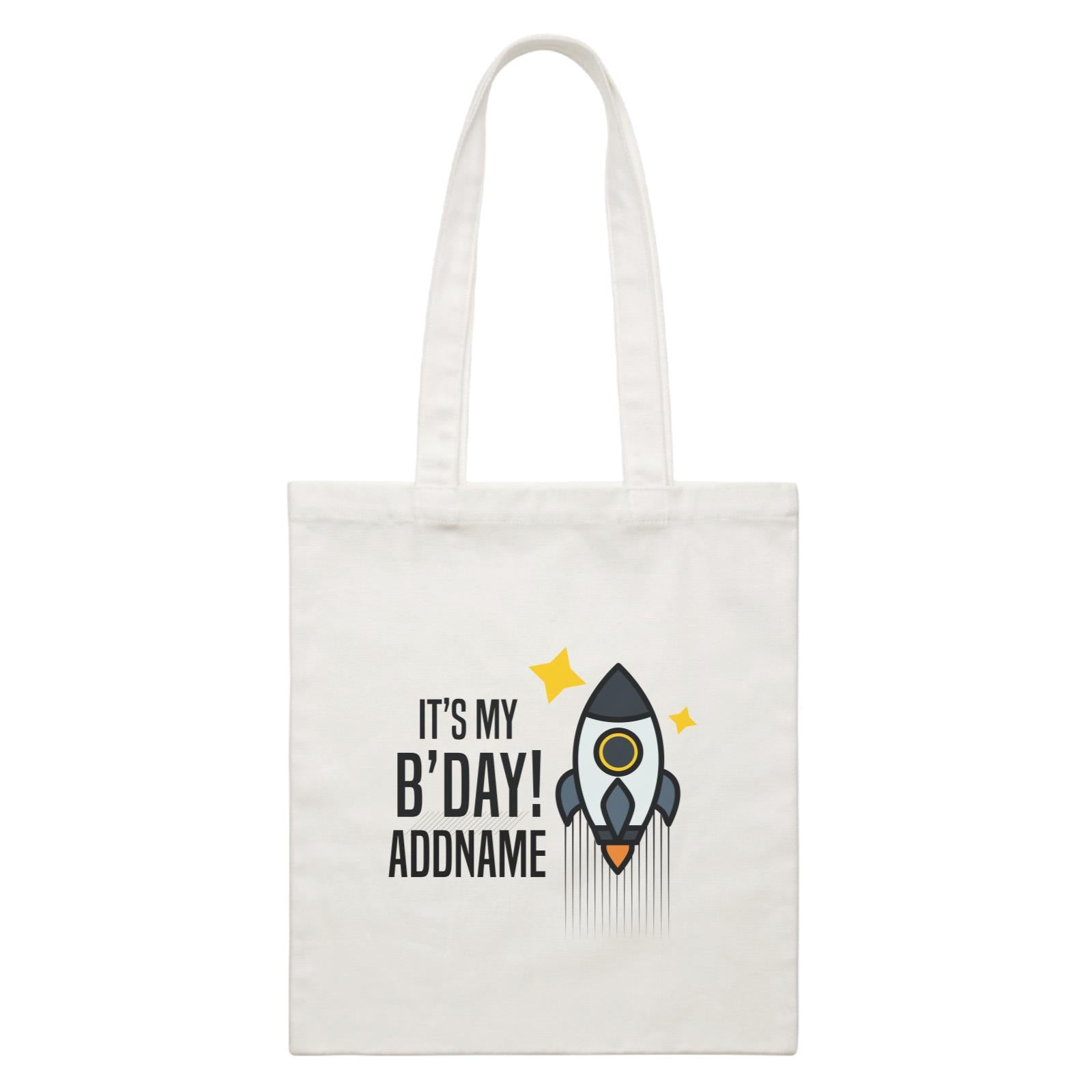 Birthday Flying Rocket To Galaxy It's My B'day Addname White Canvas Bag