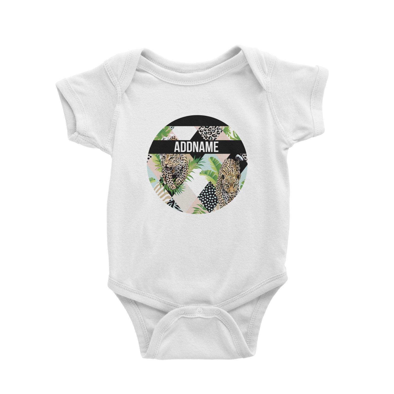Tropical Leaves Leopard Pastel Pattern Personalizable with Name and Year Baby Romper