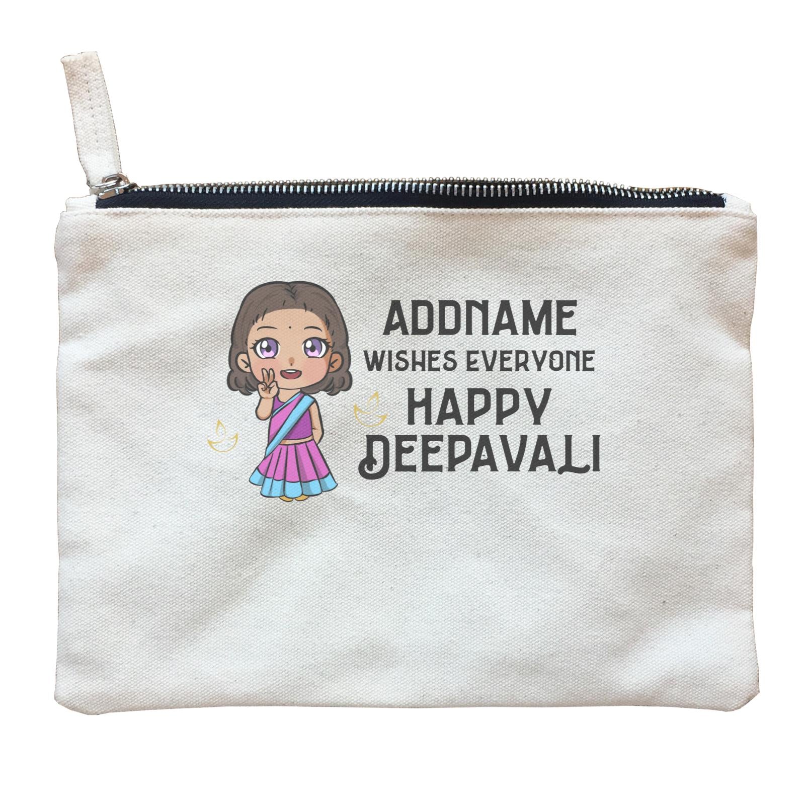 Deepavali Chibi Little Girl Front Addname Wishes Everyone Deepavali Zipper Pouch