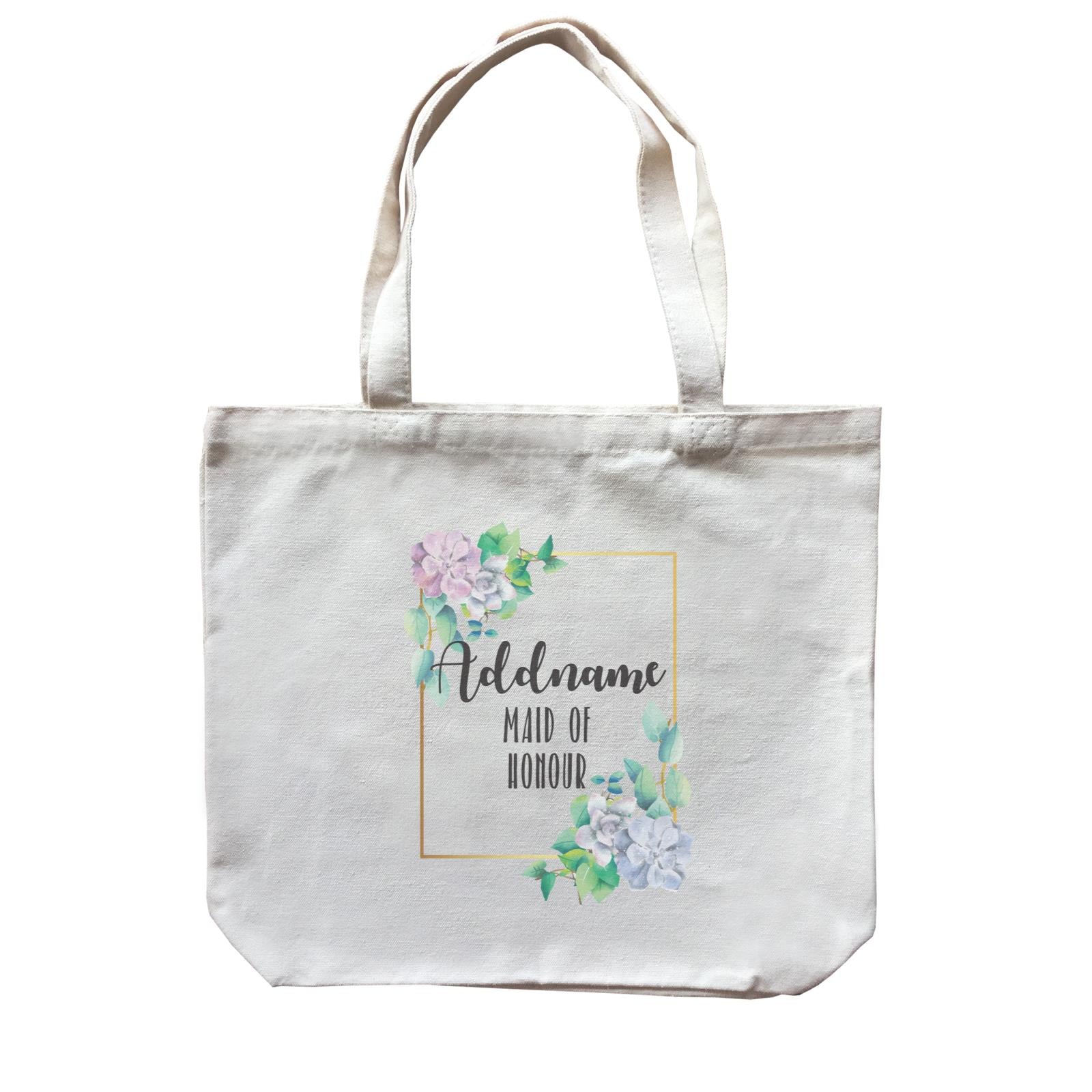 Bridesmaid Floral Modern Blue Flowers With Frame Maid Of Honour Addname Canvas Bag