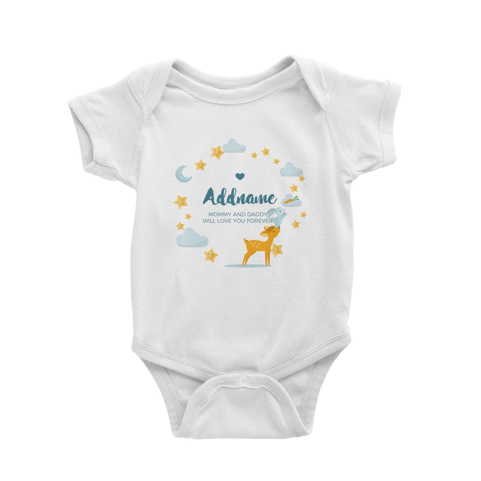 Cute Deer and Rabbit with Star and Moon Elements Personalizable with Name and Text Baby Romper