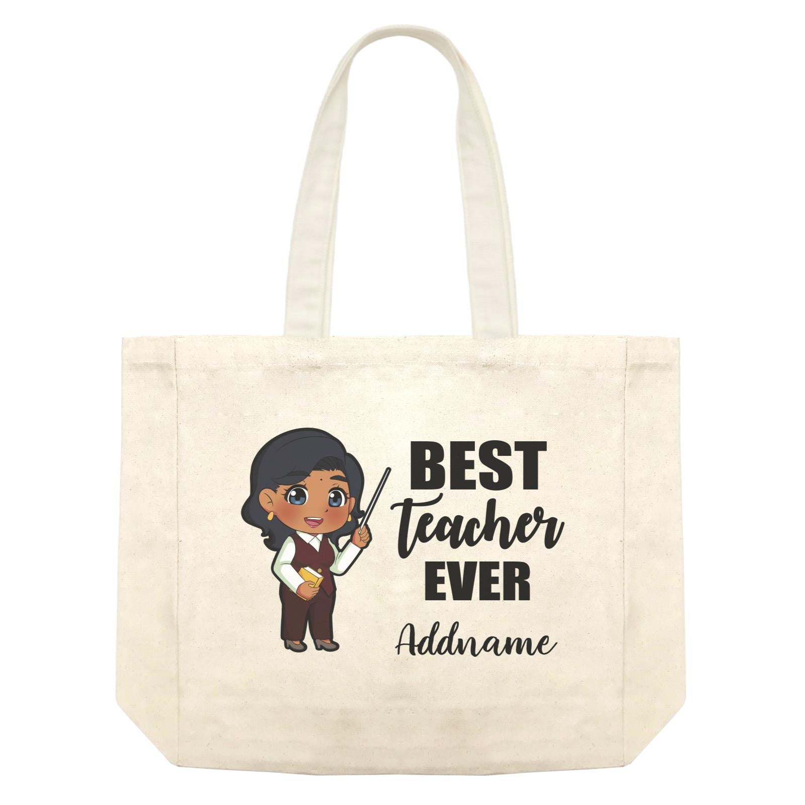 Chibi Teachers Indian Woman Best Teacher Ever Addname Shopping Bag