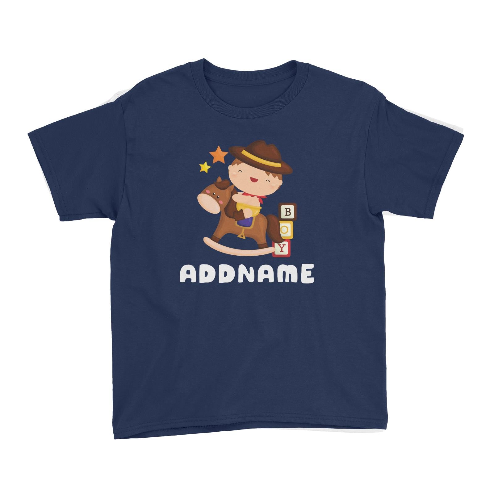 Birthday Cowboy Style Little Cowboy Playing Toy Horse Addname Kid T-Shirt