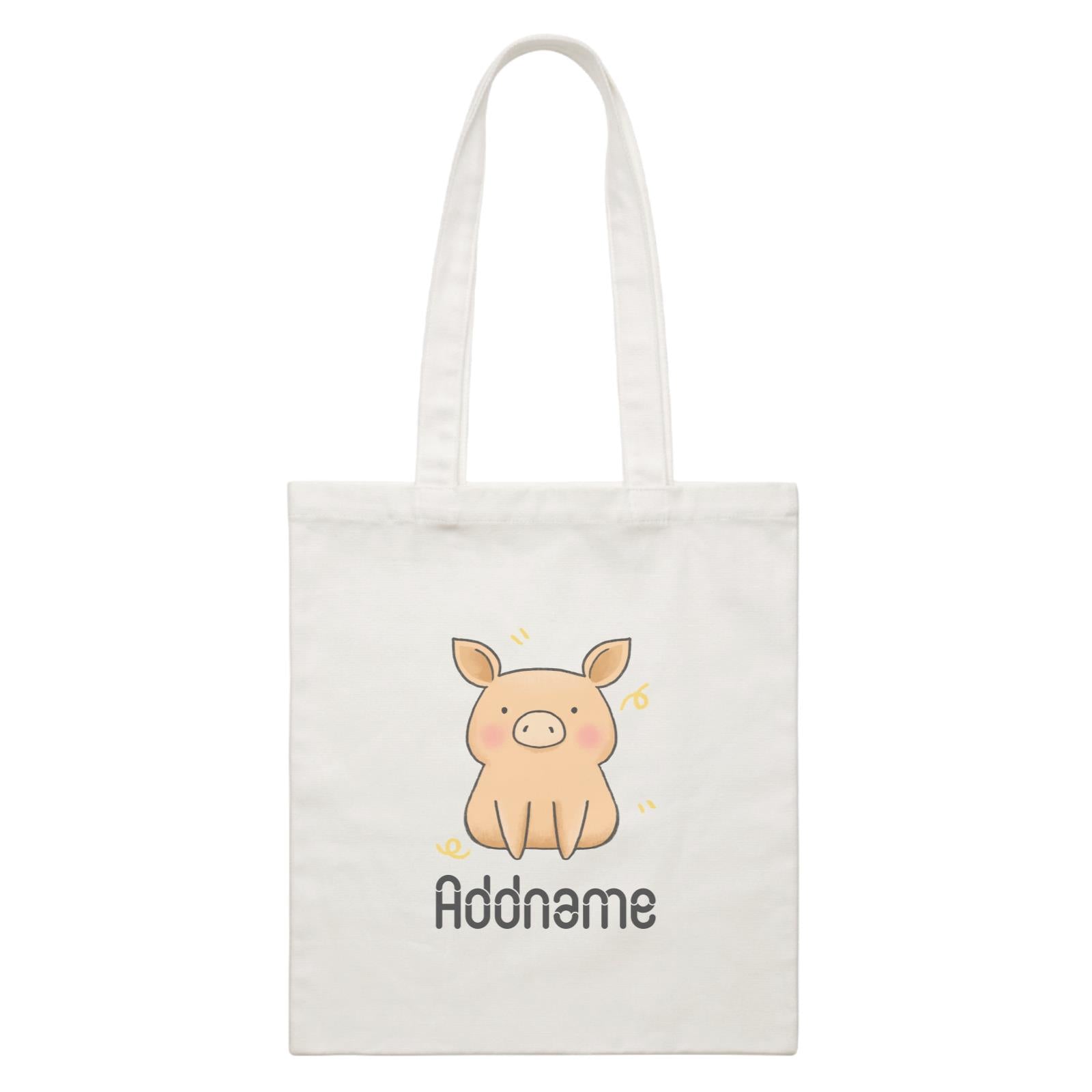 Cute Hand Drawn Style Pig Addname White Canvas Bag