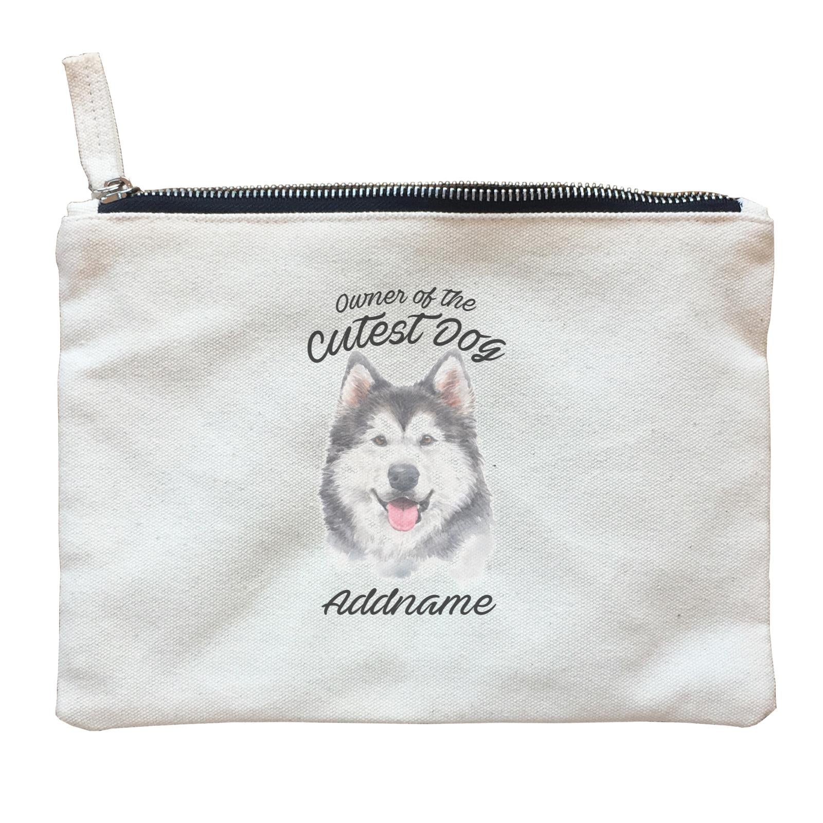 Watercolor Dog Owner Of The Cutest Dog Siberian Husky Smile Addname Zipper Pouch