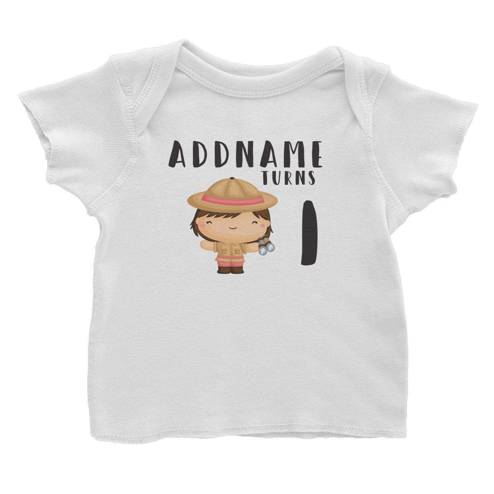 Birthday Safari Little Explorer Baby Girl Addname Turns 1 Baby T-Shirt