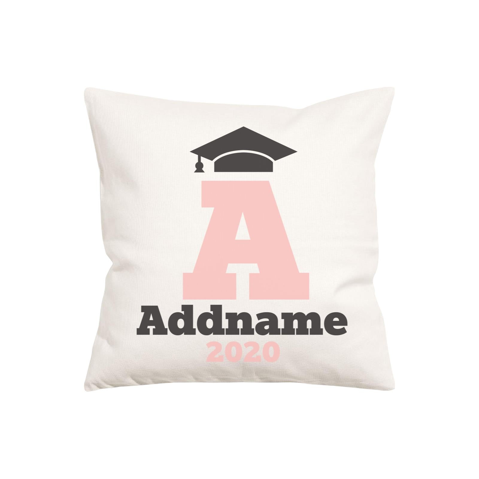 Graduation Series Cap with Initial and Year Pink Pillow Cushion Cover with Inner Cushion