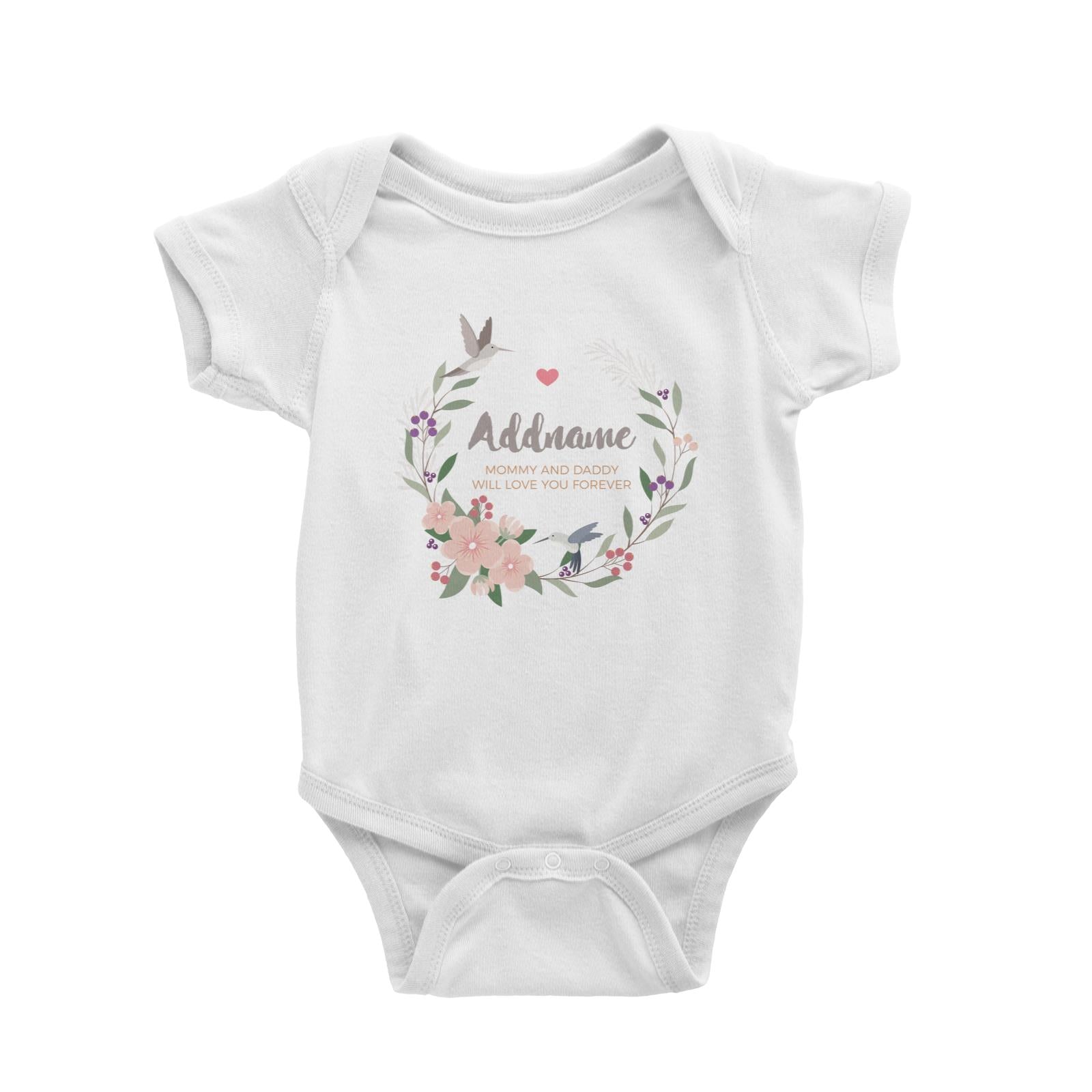 Pink Flower Berries Wreath and Hummingbirds Personalizable with Name and Text Baby Romper