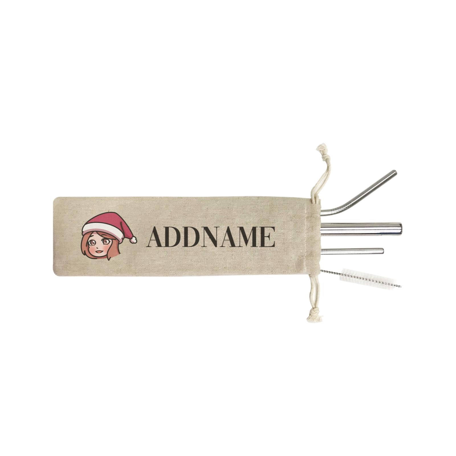 Xmas Christmas Chibi Family Santa Momma Wishes Merry Christmas SB 4-in-1 Stainless Steel Straw Set In a Satchel