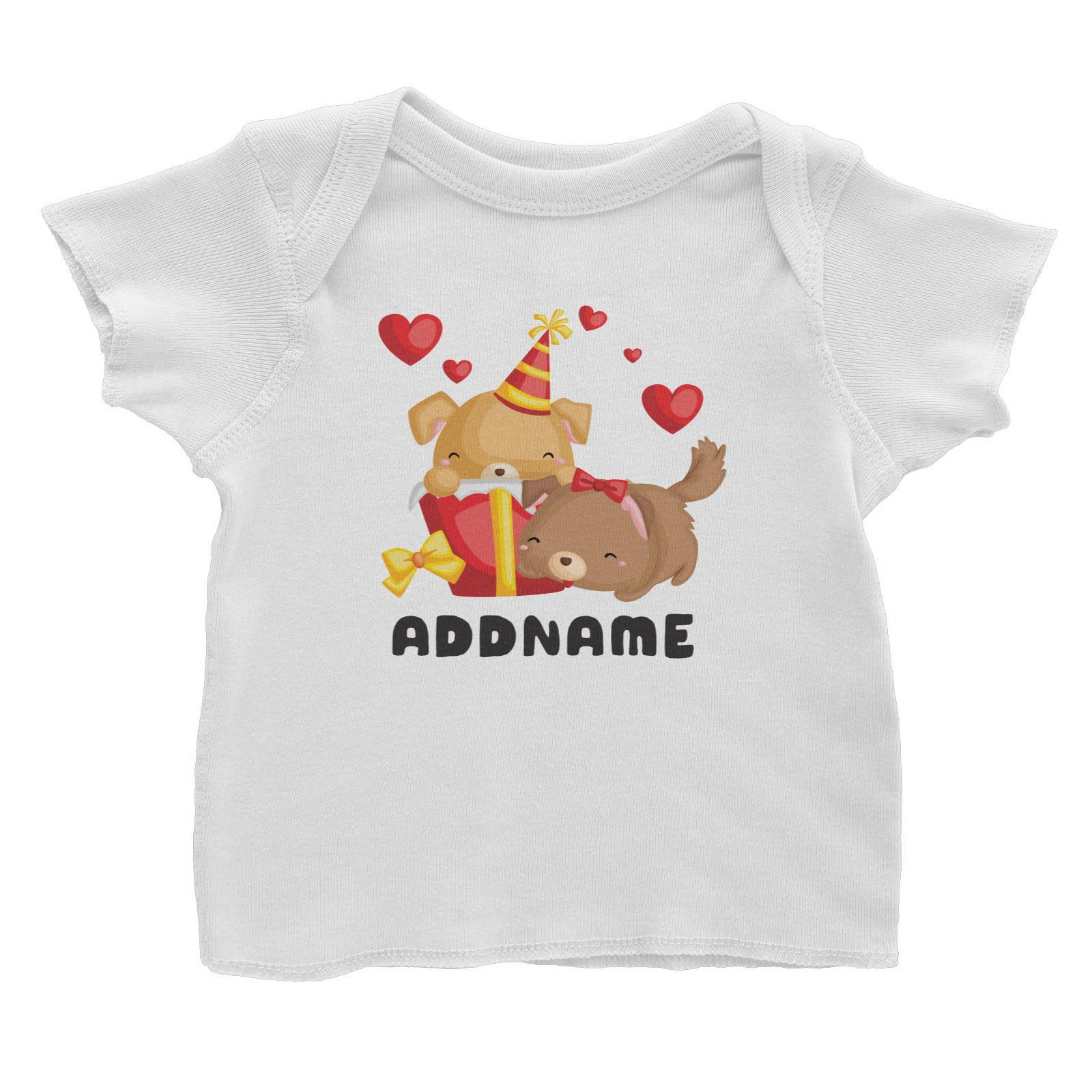 Birthday Friendly Animals Happy Two Dogs Open Present Addname Baby T-Shirt