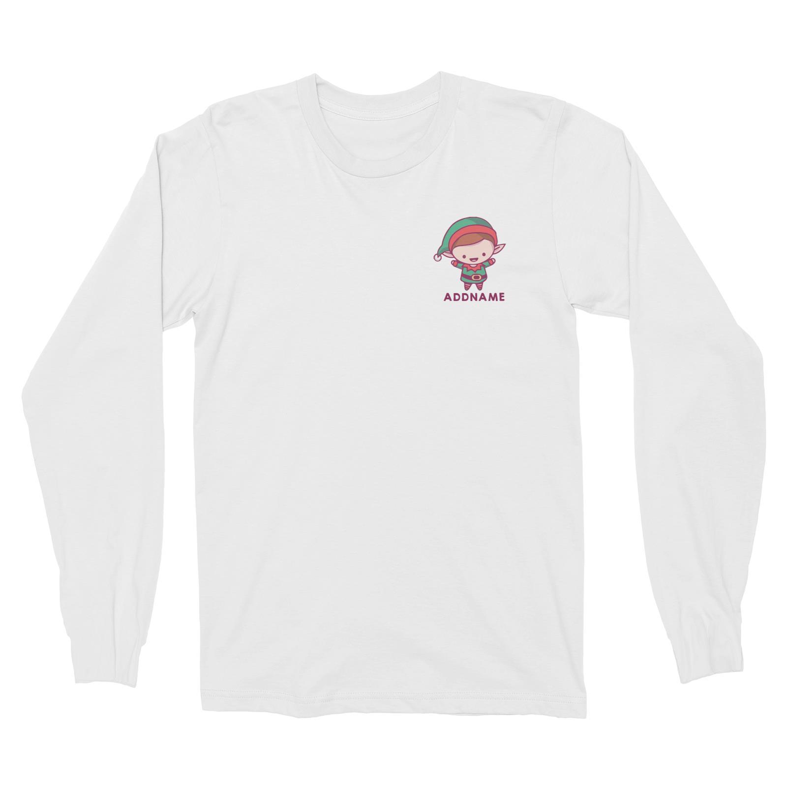 Christmas Cute Pocket Elf Addname Long Sleeve  T-Shirt