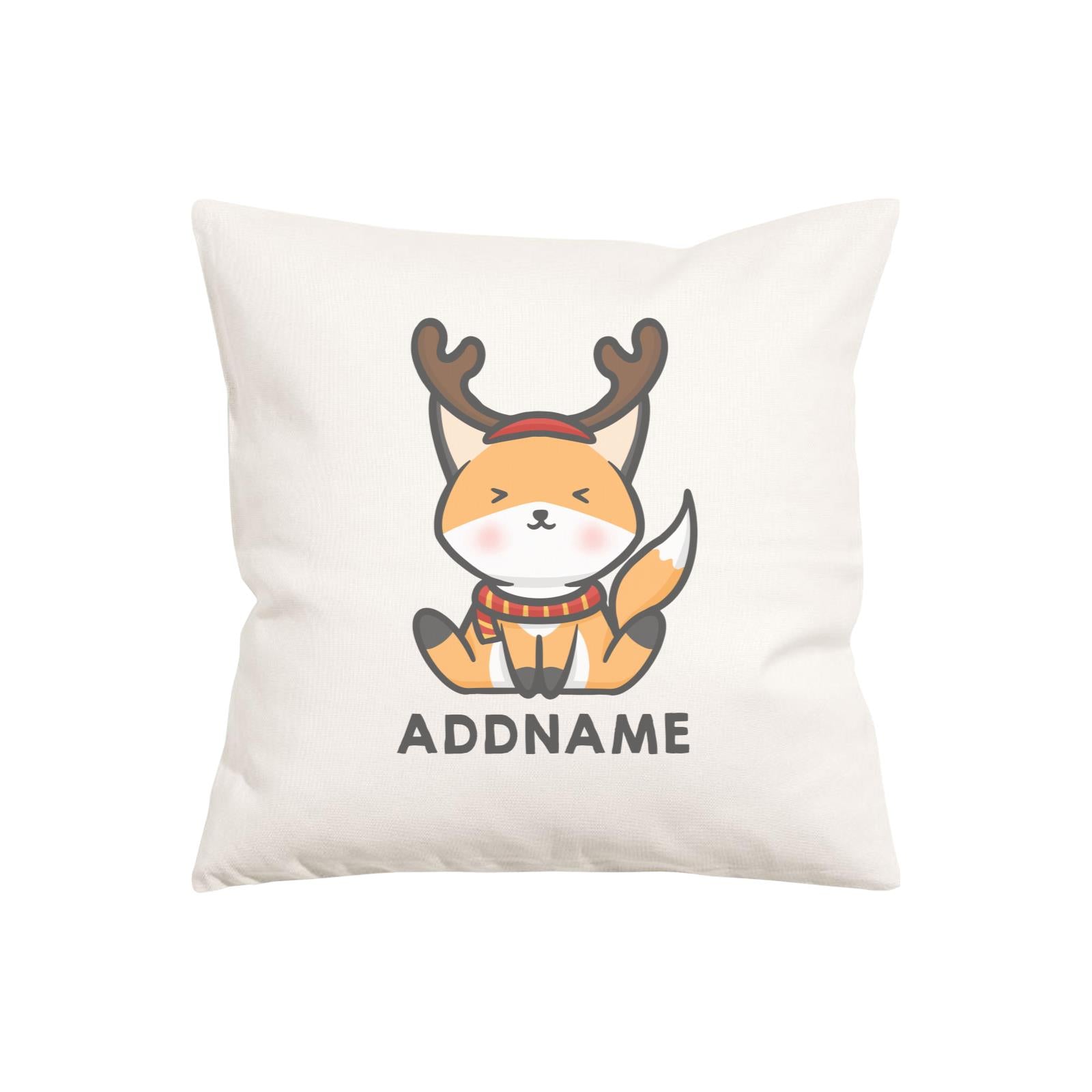 Xmas Cute Fox With Reindeer Antlers Addname Pillow Cushion