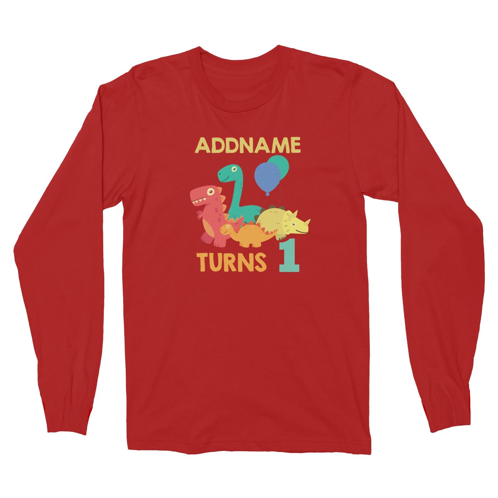 Cute Dinosaur Birthday Theme Personalizable with Name and Date Long Sleeve Unisex T-Shirt