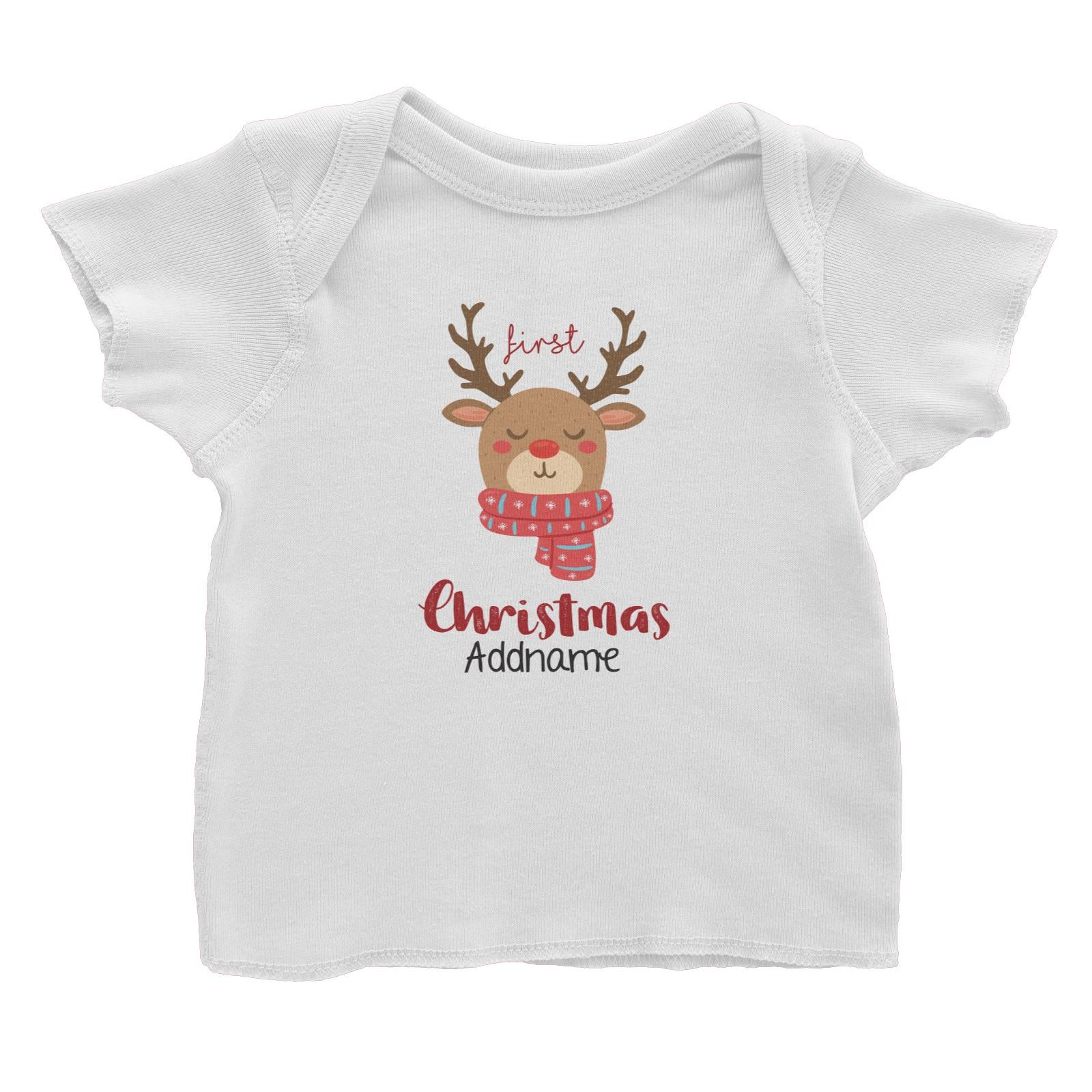 Xmas First Christmas Cute Reindeer with Scarf Baby T-Shirt