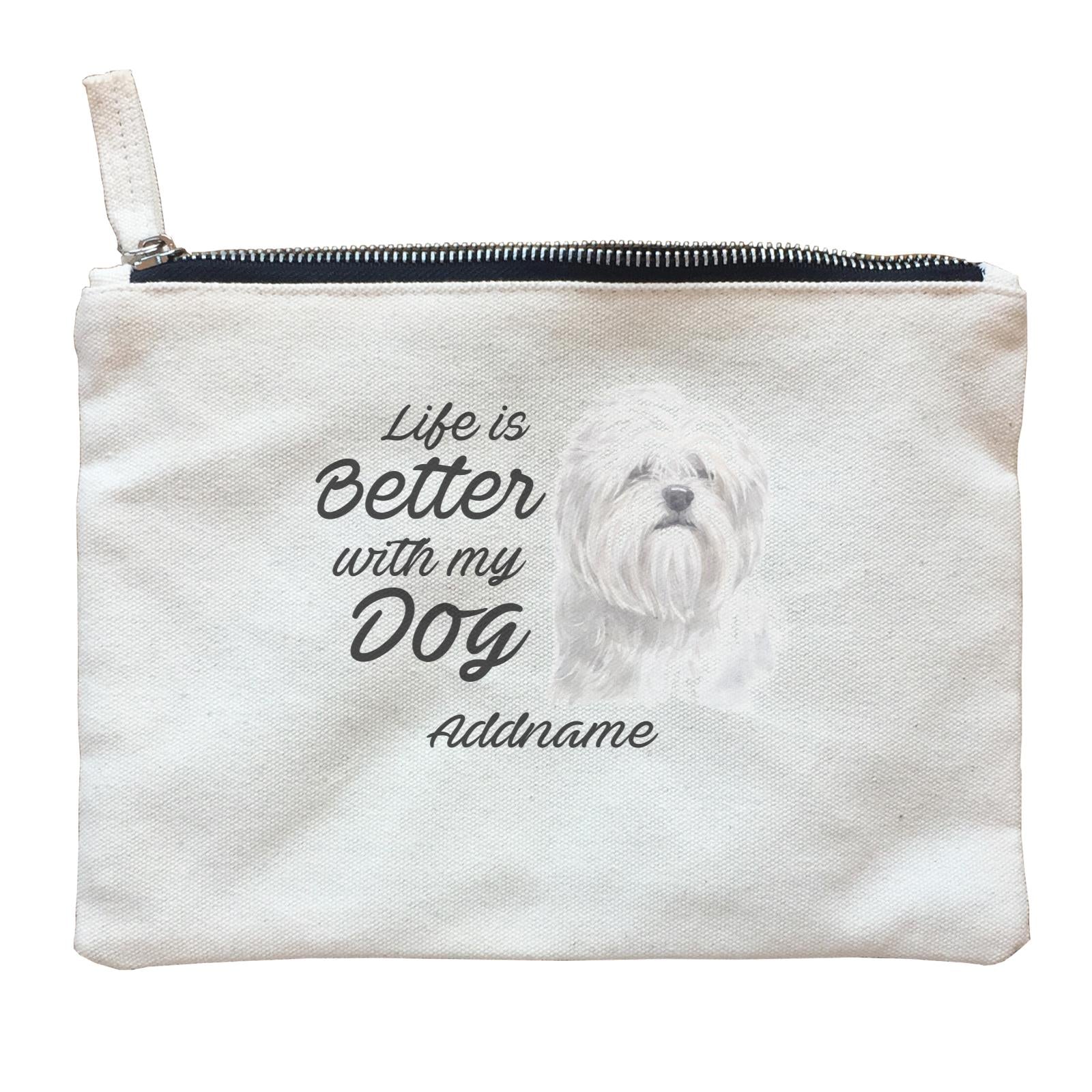 Watercolor Life is Better With My Dog Lhasa Apso Addname Zipper Pouch