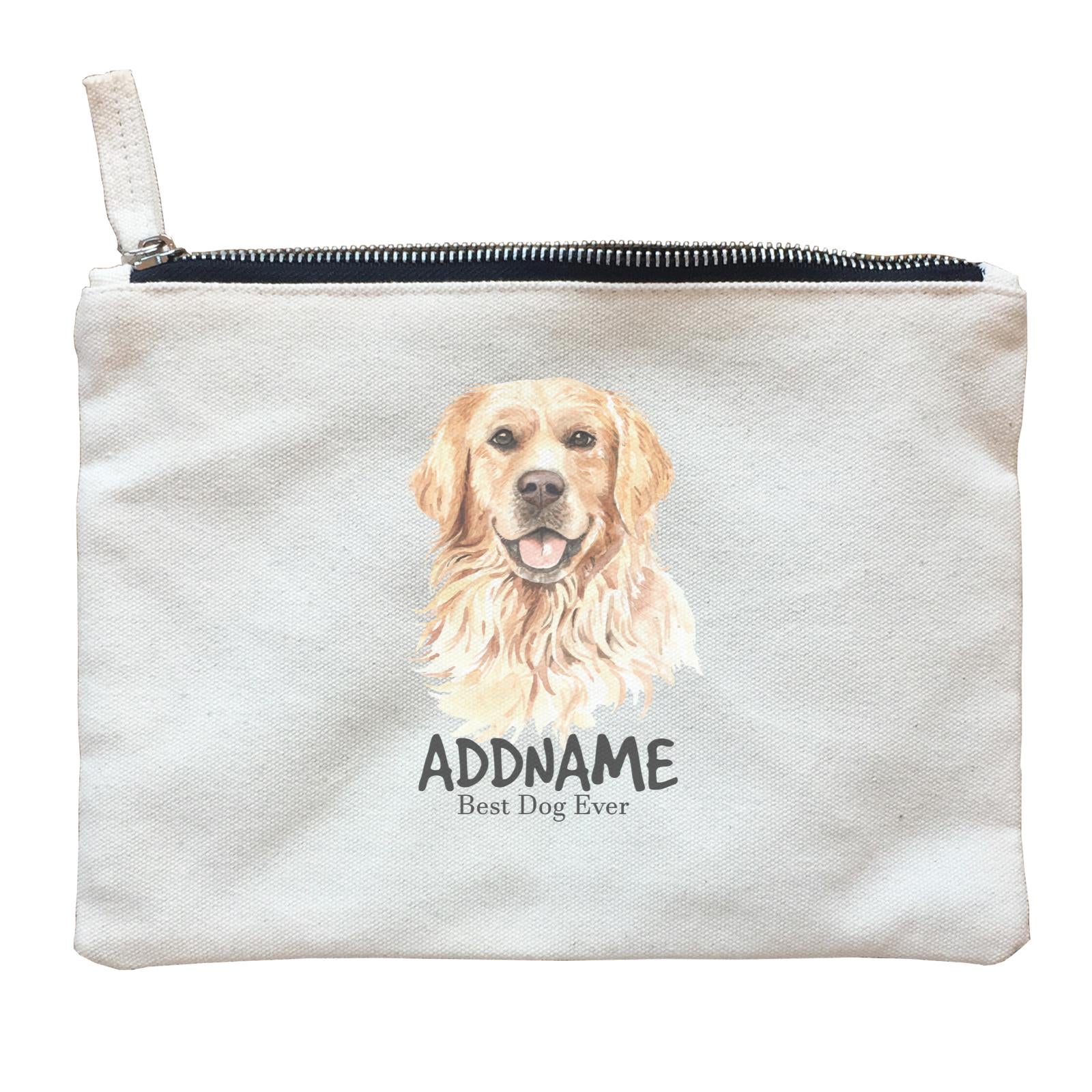 Watercolor Dog Golden Retriever Happy Best Dog Ever Addname Zipper Pouch