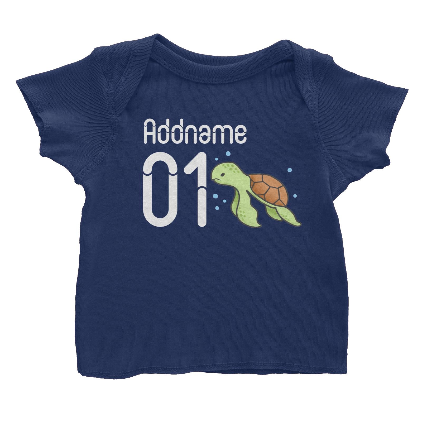 Name and Number Cute Hand Drawn Style Turtle Baby T-Shirt