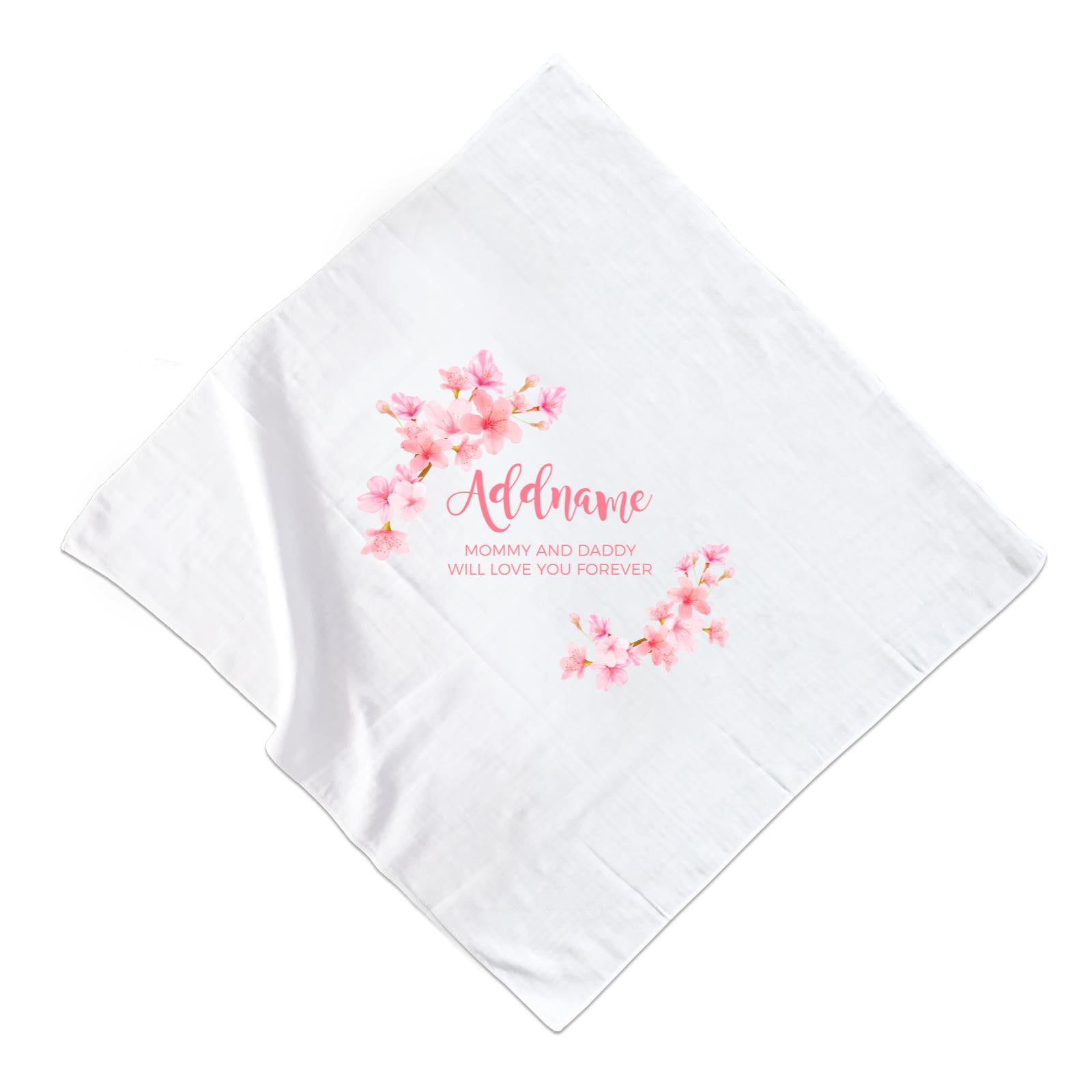 Pink Flower Frame Personalisable with Name and Text Muslin  Square