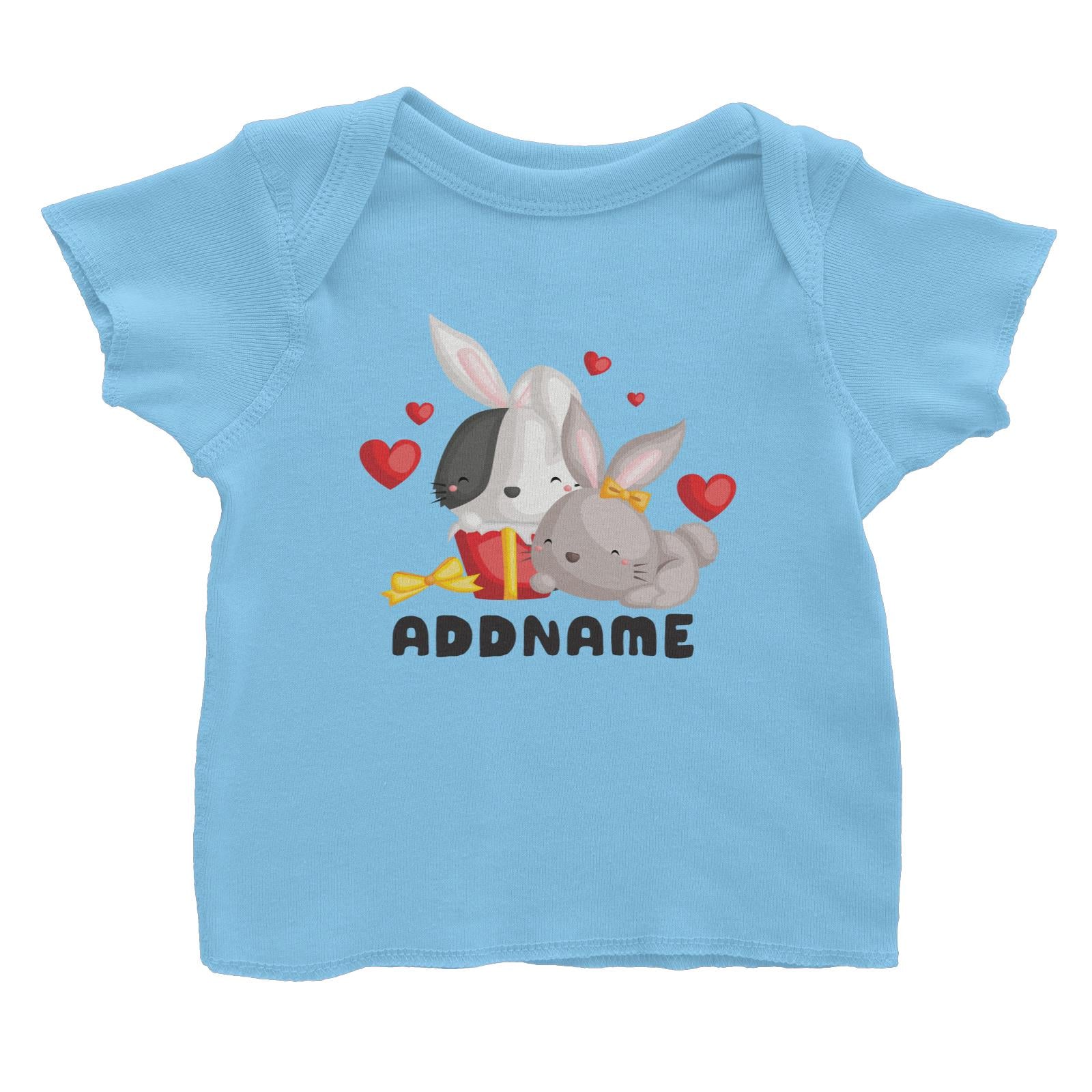 Birthday Friendly Animals Happy Two Rabbits Open Present Addname Baby T-Shirt
