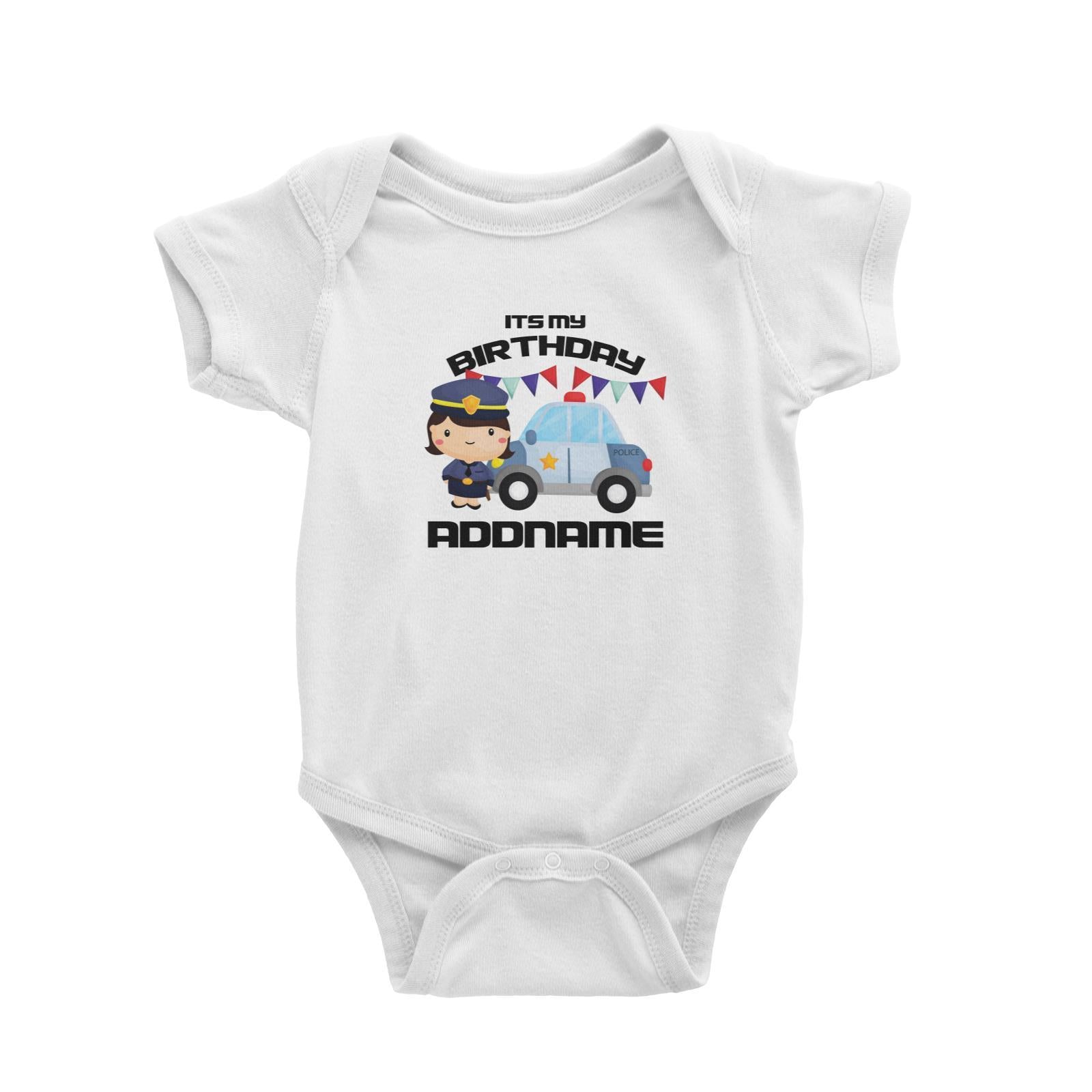 Birthday Police Officer Girl In Suit With Police Car Its My Birthday Addname Baby Romper