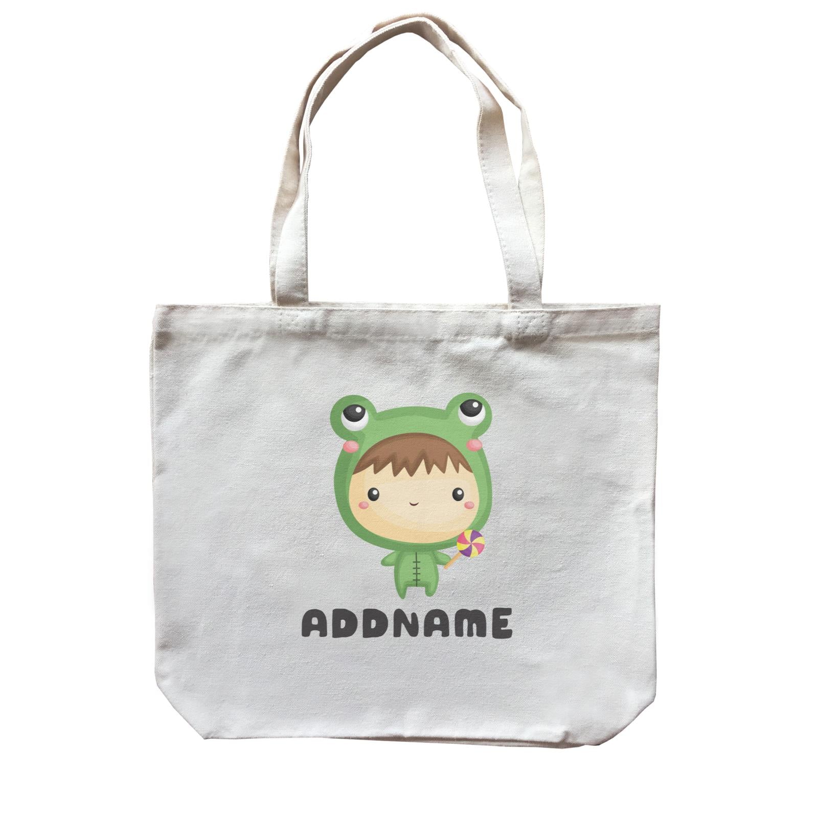 Birthday Frog Baby Boy Wearing Frog Suit Holding Lolipop Addname Canvas Bag