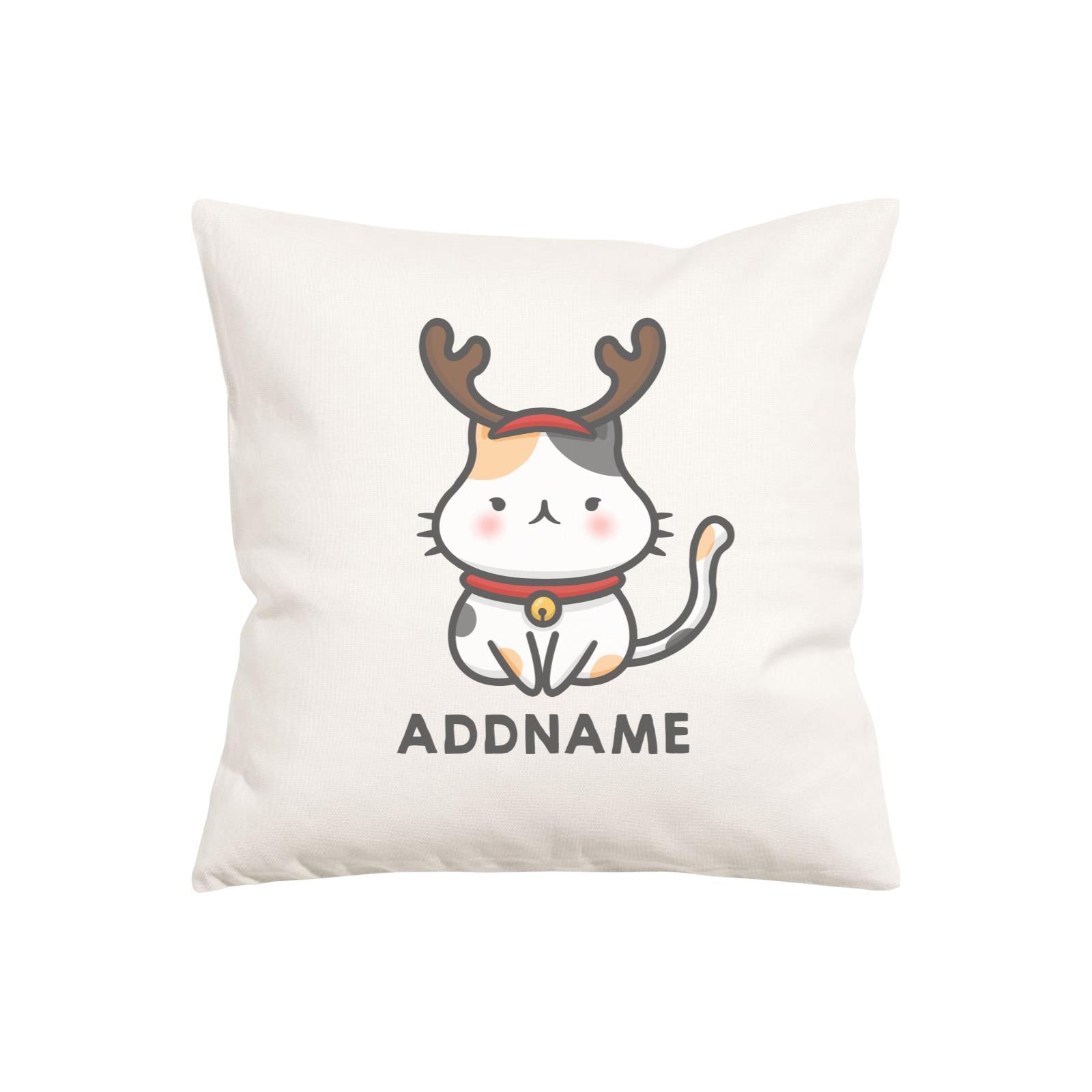 Xmas Cute Cat With Reindeer Antlers Addname Pillow Cushion