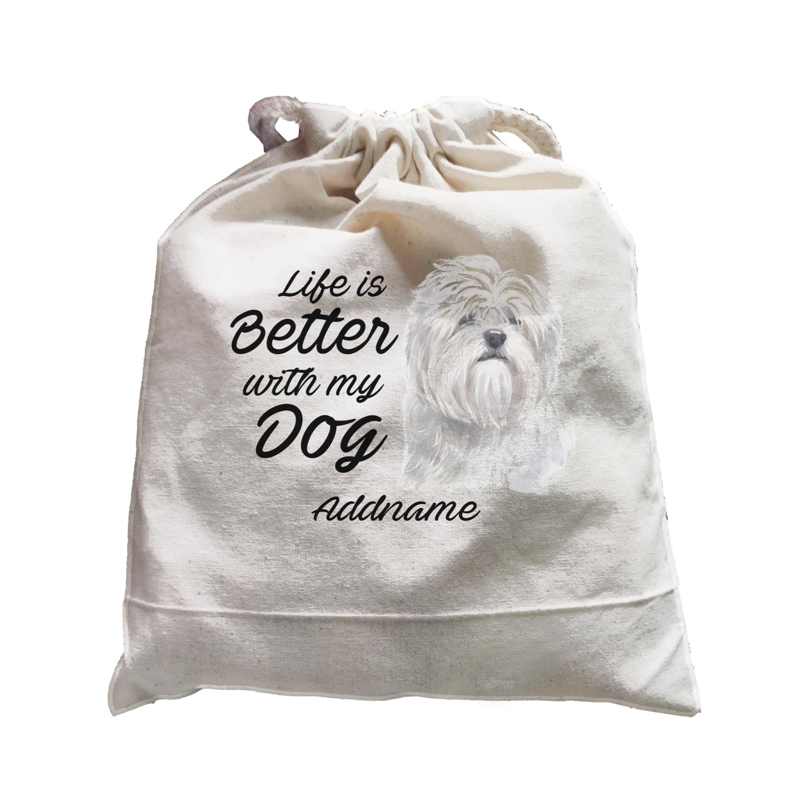 Watercolor Life is Better With My Dog Lhasa Apso Addname Satchel